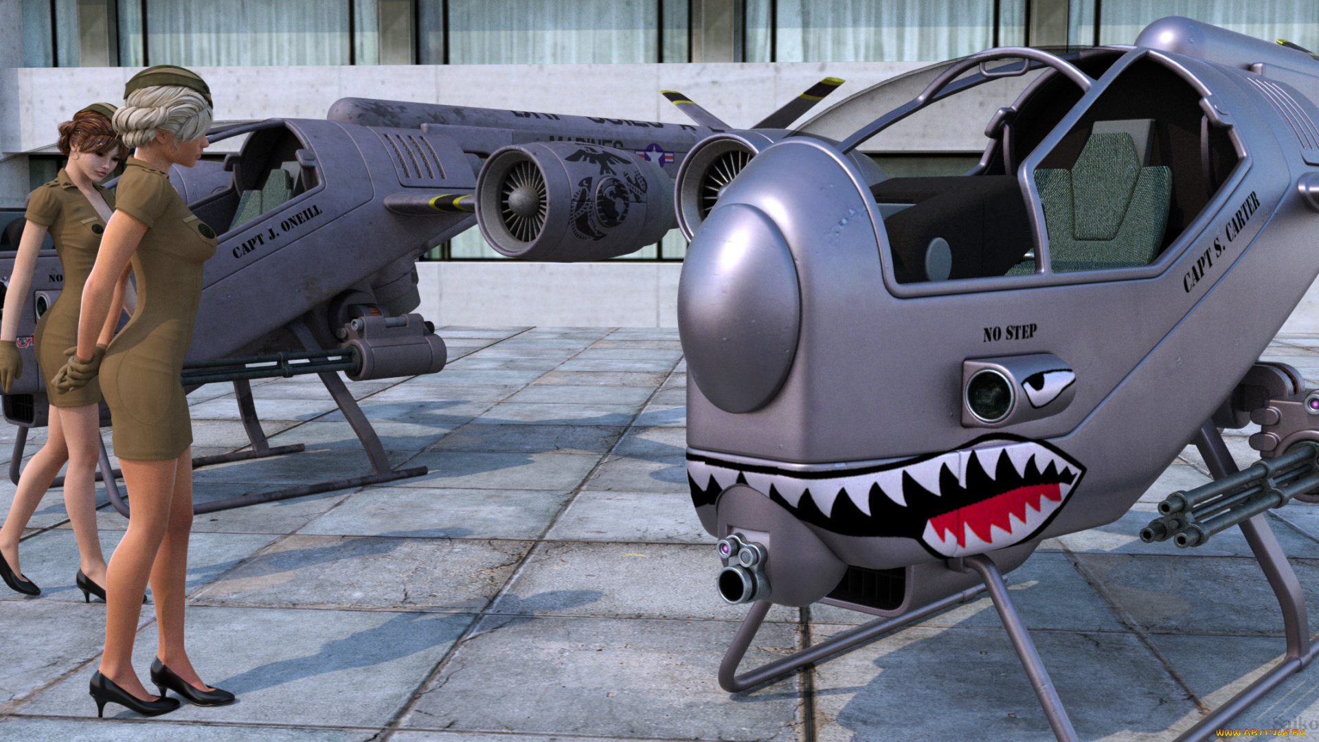 3д, графика, фантазия, , fantasy, самолеты, девушки