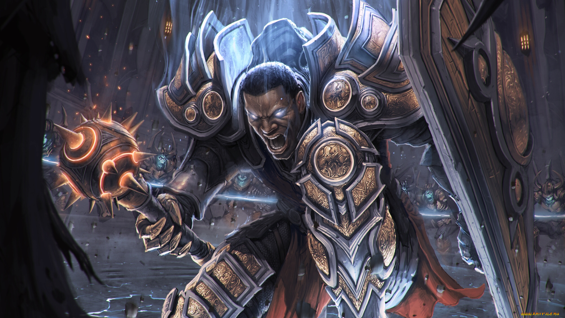 diablo, iii, , reaper, of, souls, фэнтези, магия, духи, рыцарь, щит, фан-арт, crusader, призраки