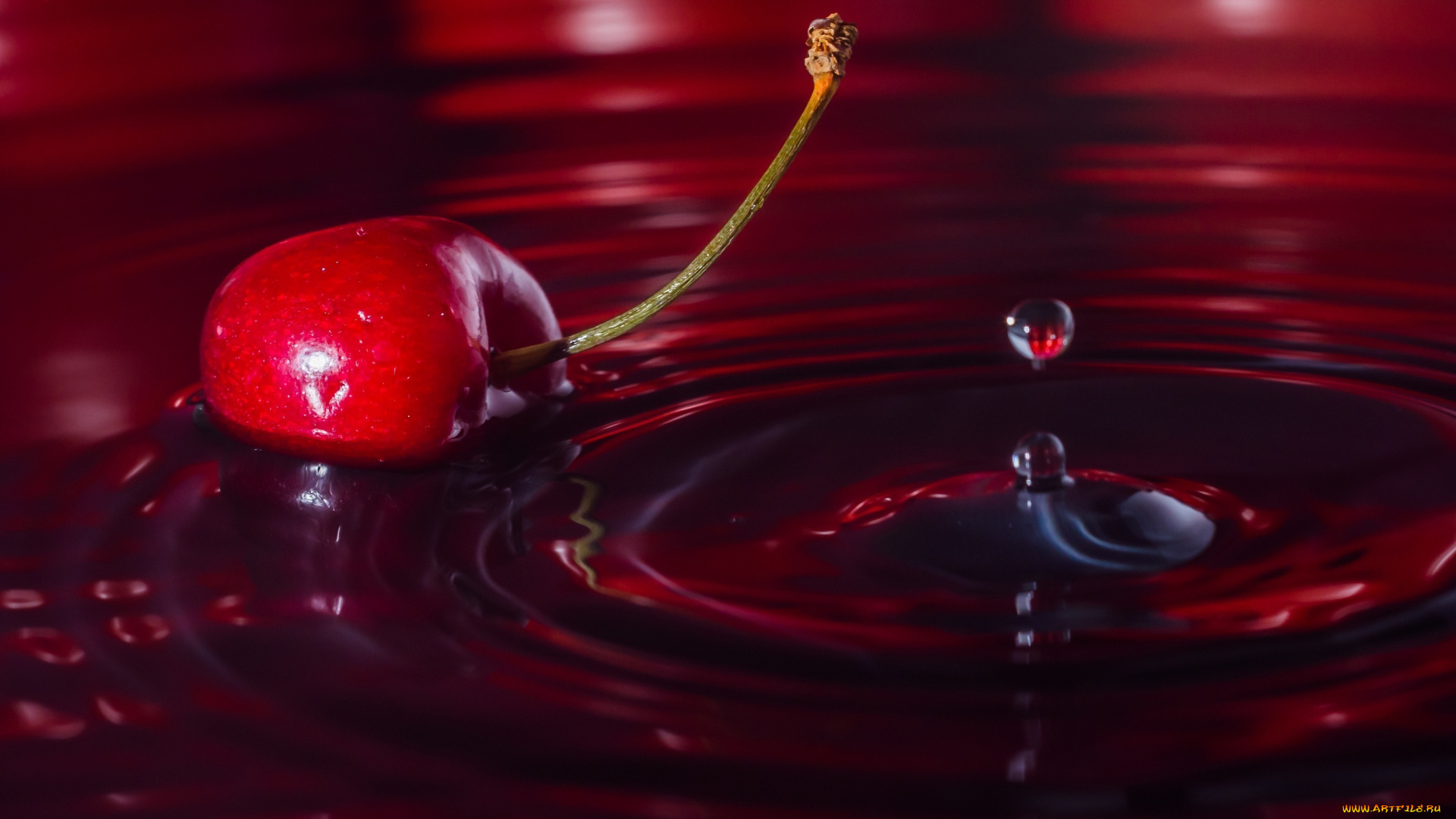 еда, вишня, , черешня, всплеск, макро, красная, ягода