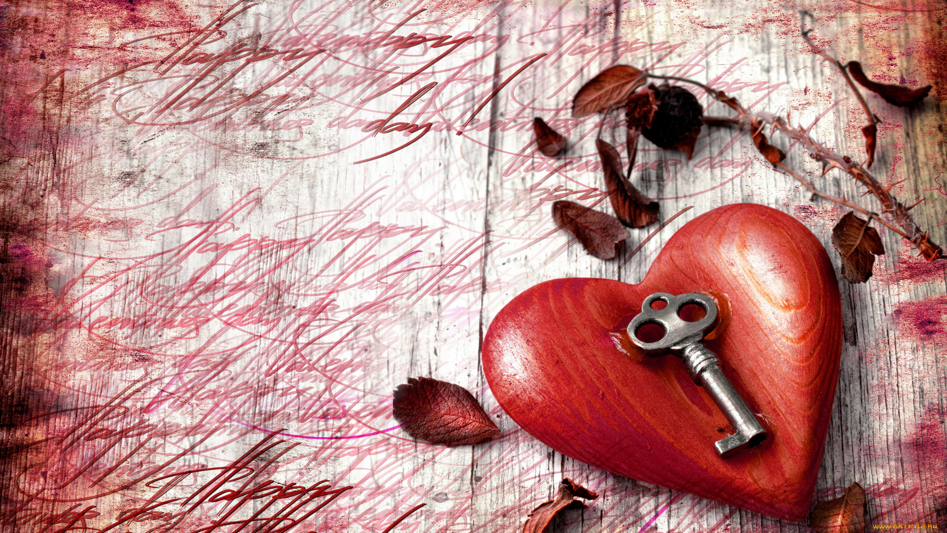 праздничные, день, святого, валентина, , сердечки, , любовь, листья, ключик, сердце, день, святого, валентина, праздник