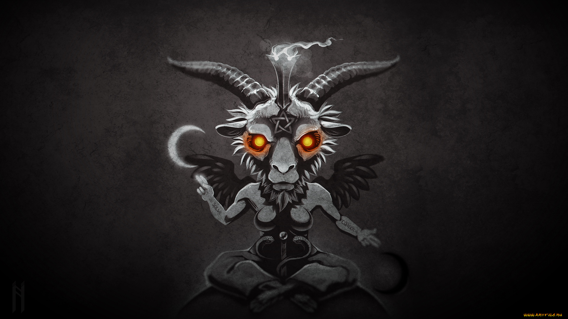 рисованные, минимализм, луна, козел