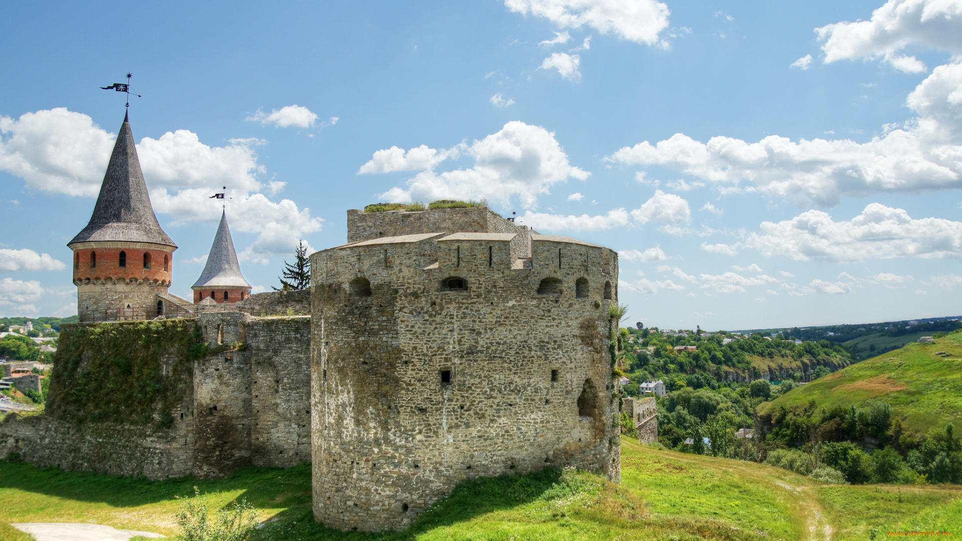 замок, в, каменец-, подольский, украина, города, -, дворцы, , замки, , крепости, замок, ландшафт, украина, каменец-, подольский, трава
