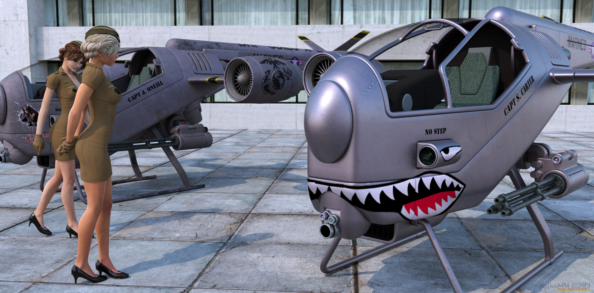 3д, графика, фантазия, , fantasy, самолеты, девушки