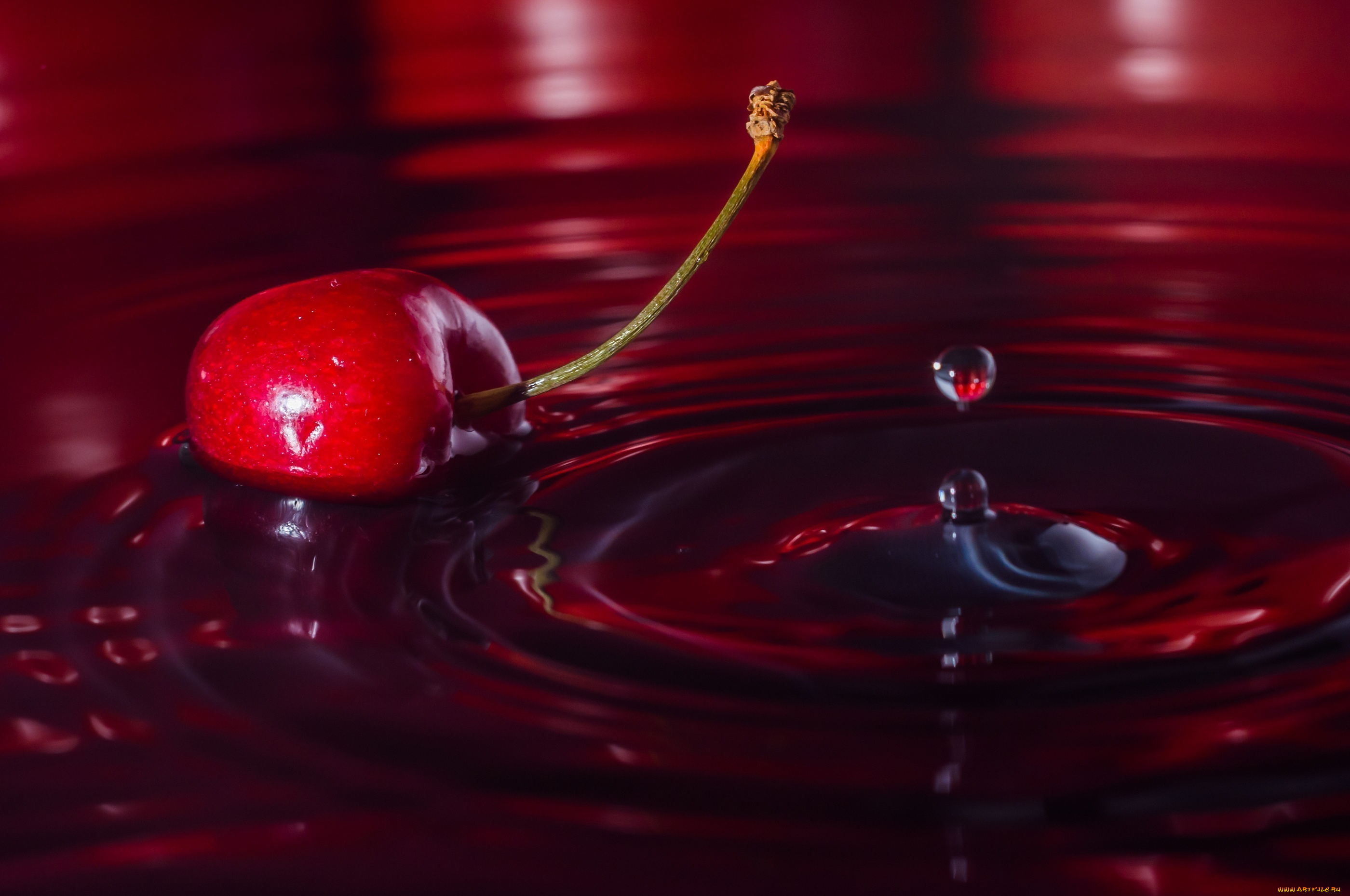 еда, вишня, , черешня, всплеск, макро, красная, ягода