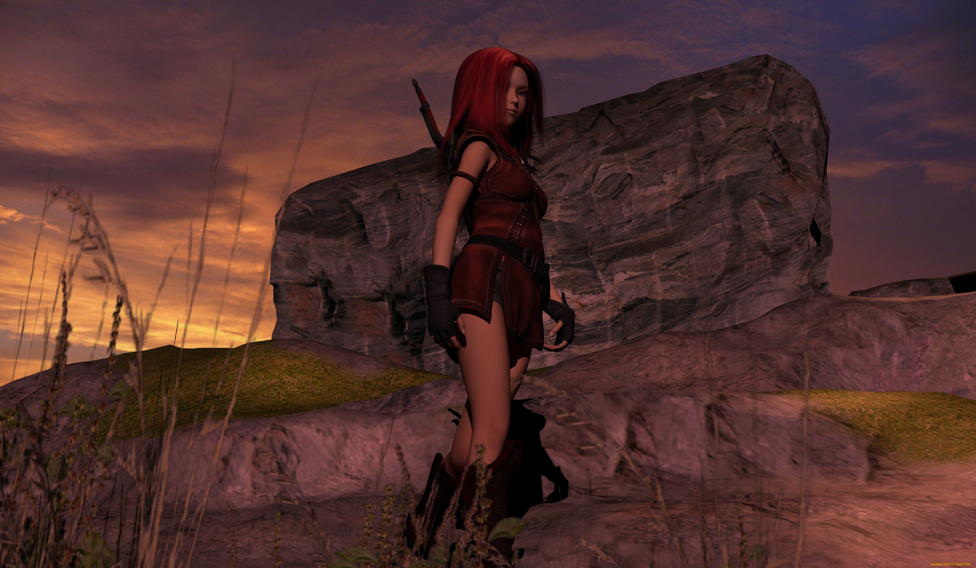 3д, графика, амазонки, , amazon, девушка, камень, взгляд