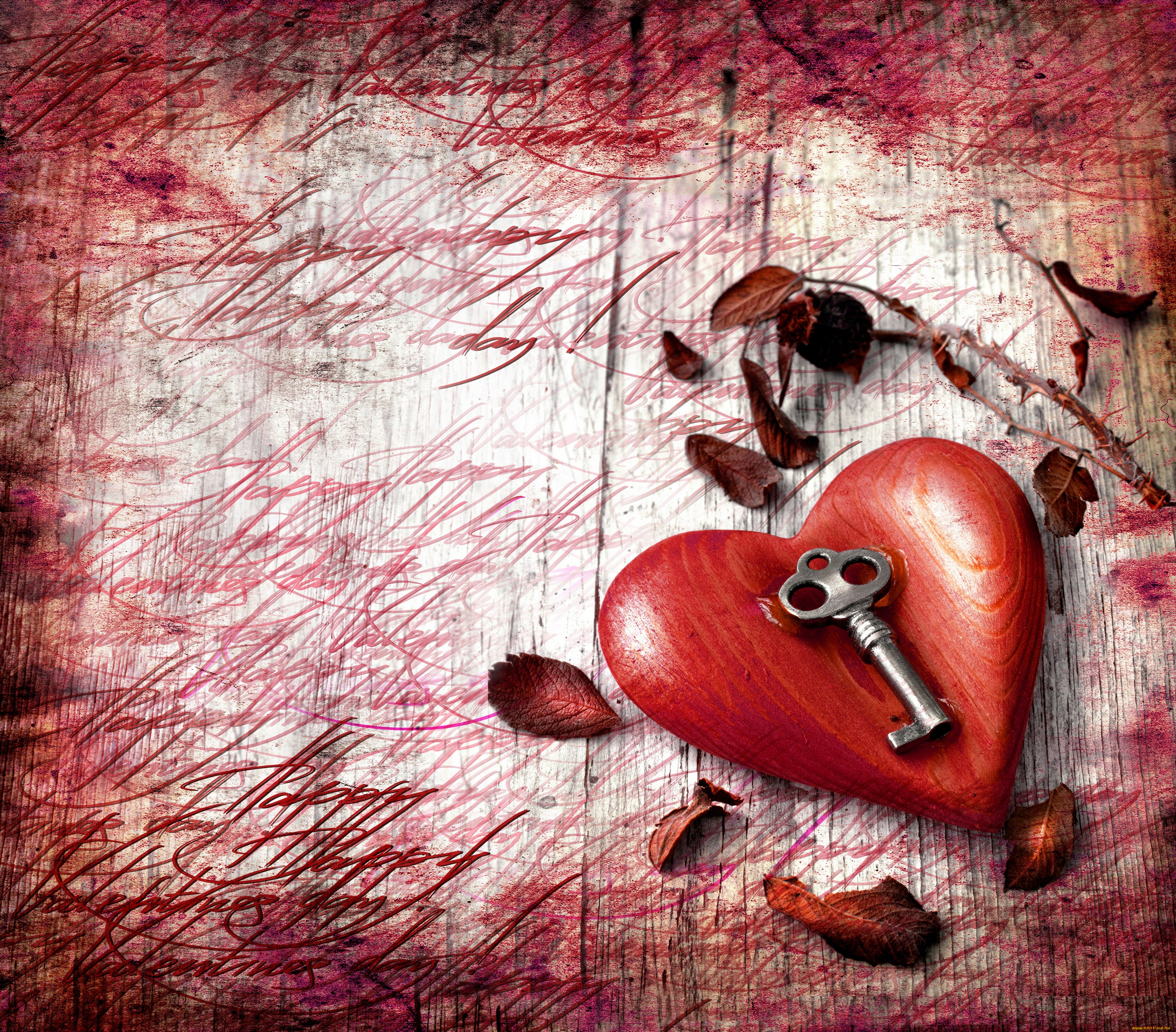 праздничные, день, святого, валентина, , сердечки, , любовь, листья, ключик, сердце, день, святого, валентина, праздник