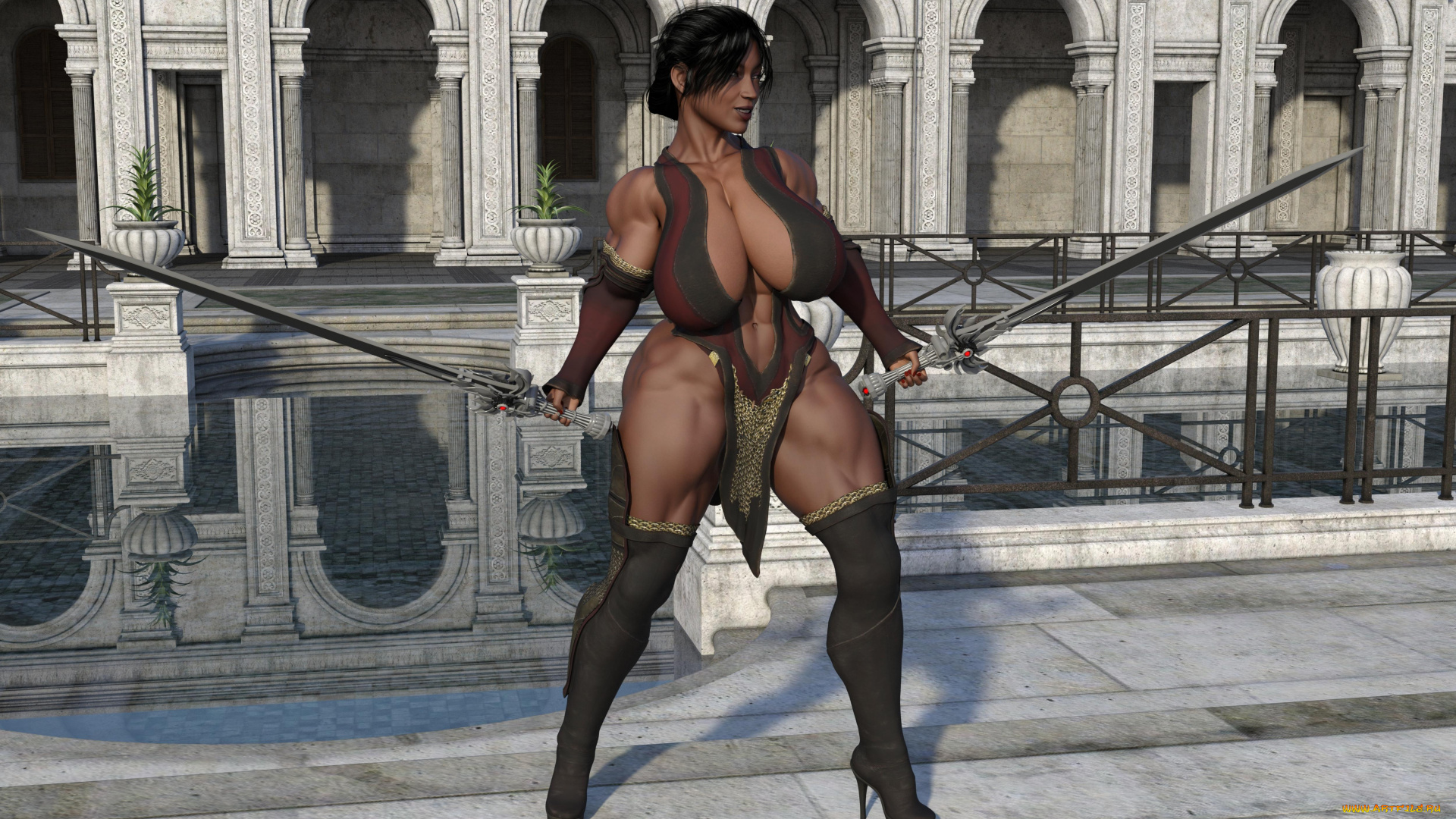 3д, графика, фантазия, , fantasy, оружие, фон, взгляд, девушка