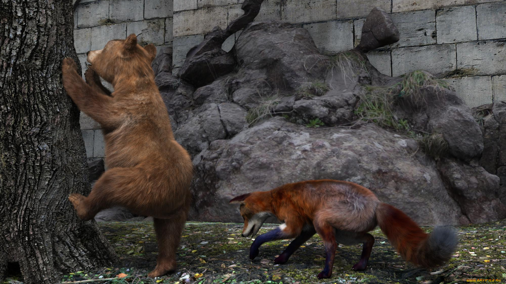 3д, графика, животные, , animals, лиса, медведь, игра