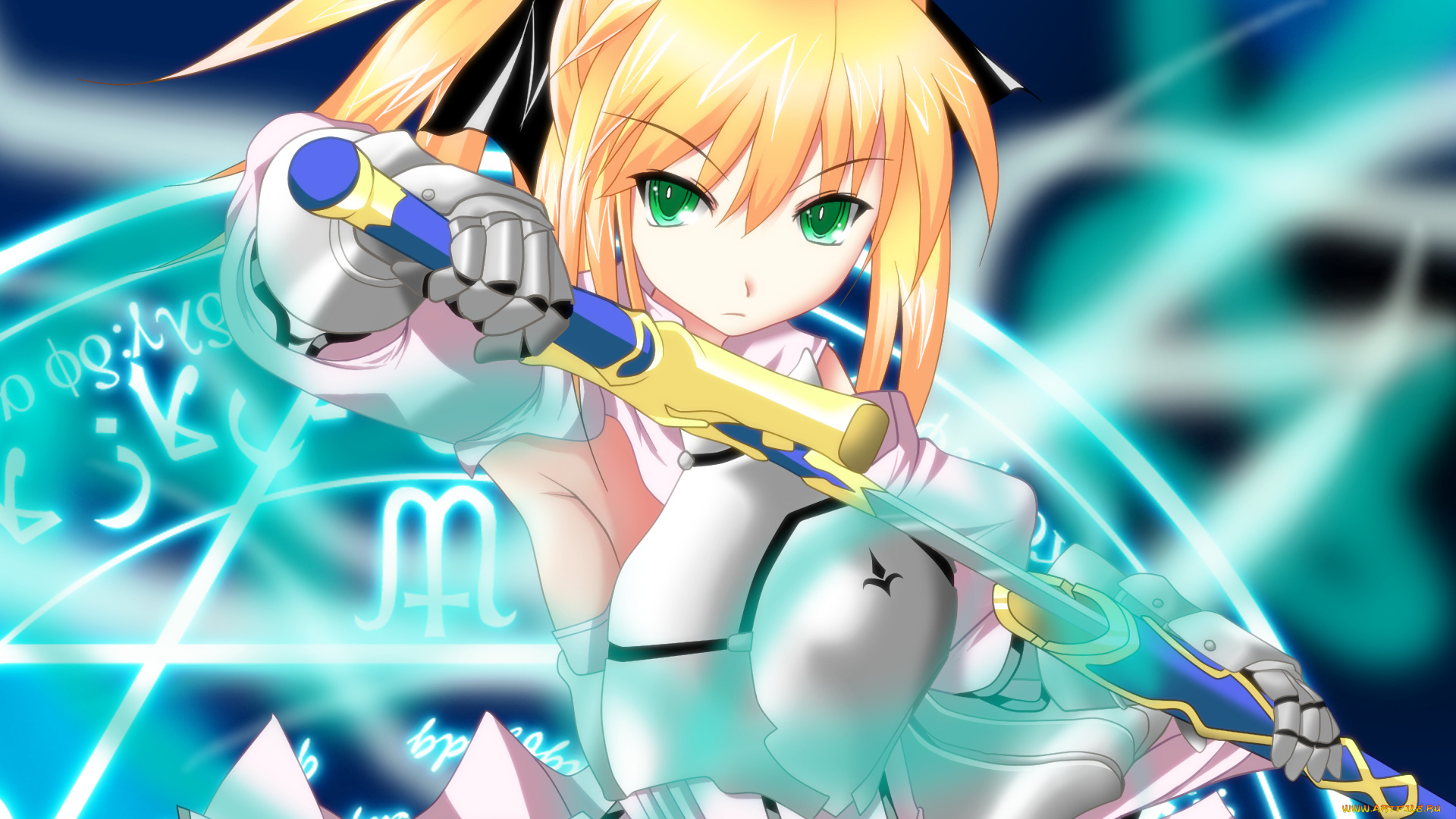 аниме, fate, stay, night, saber, lily, nagirin, арт, девушка, взгляд, меч