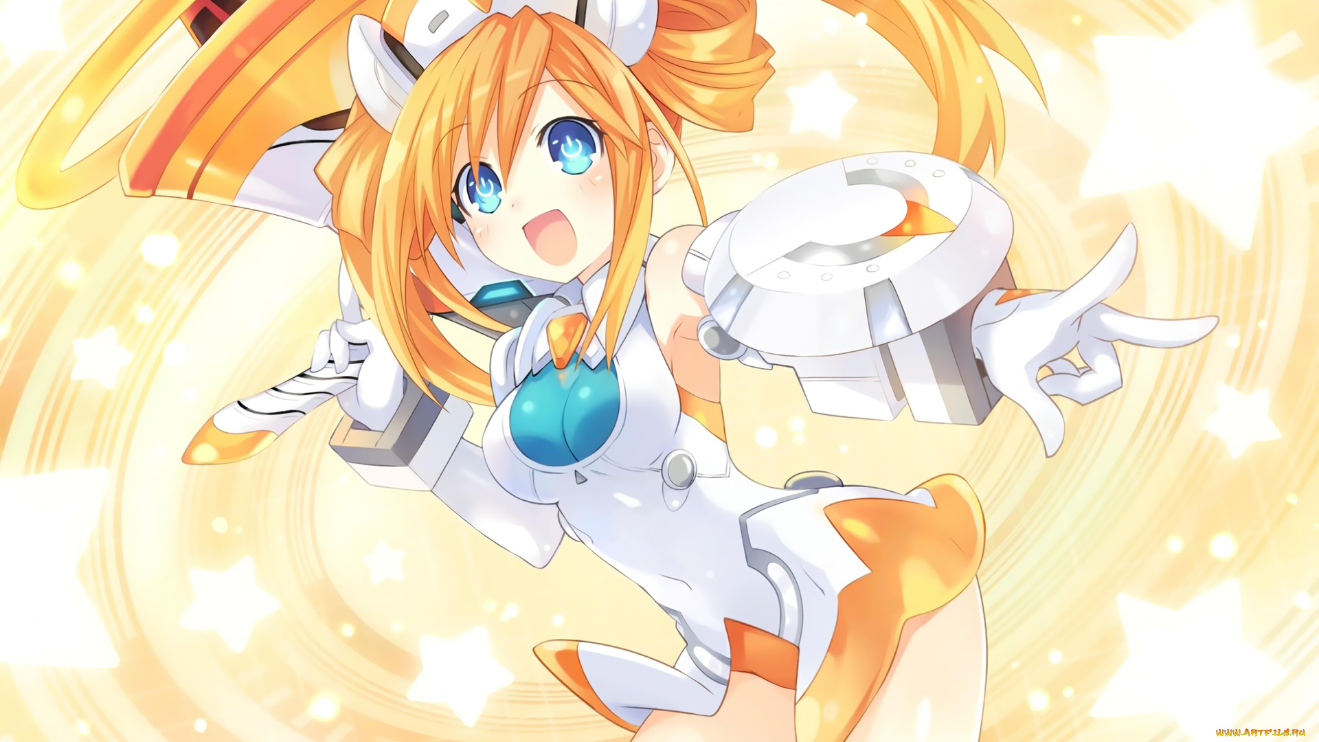 аниме, hyperdimension, neptunia, арт, tsunako, orange, heart, hyperdimension, neptunia, блондинка, девочка