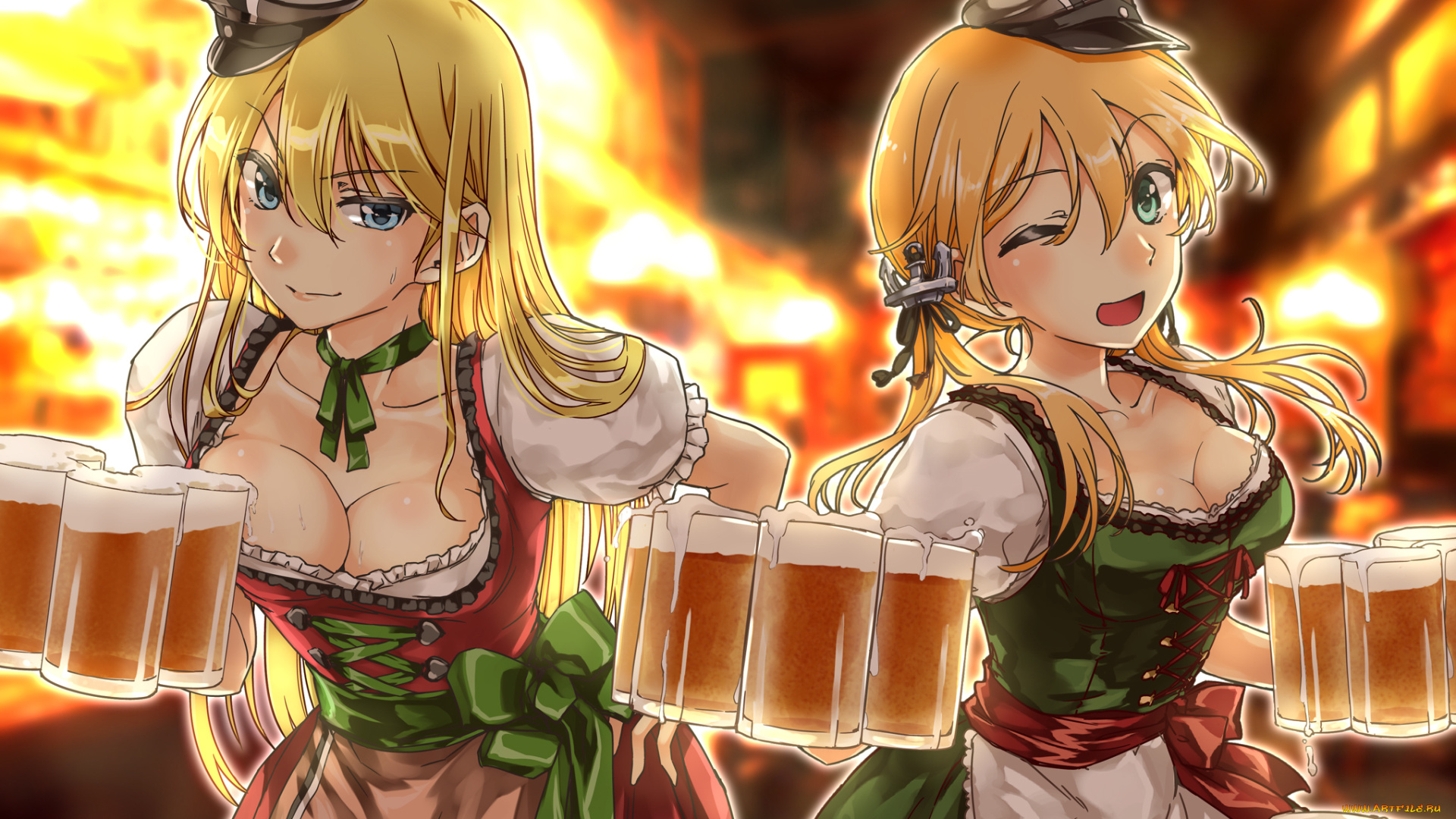 аниме, kantai, collection, kancolle, bismarck, kantai, collection, пиво, девушки, арт, abo, hechouchou, prinz, eugen