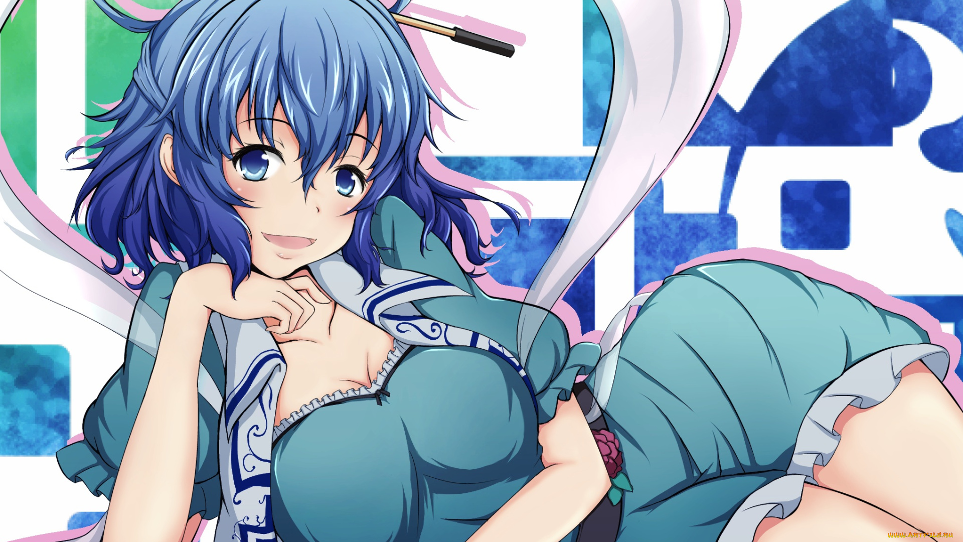 аниме, touhou, девушка, kaku, seiga, арт, лежит, взгляд