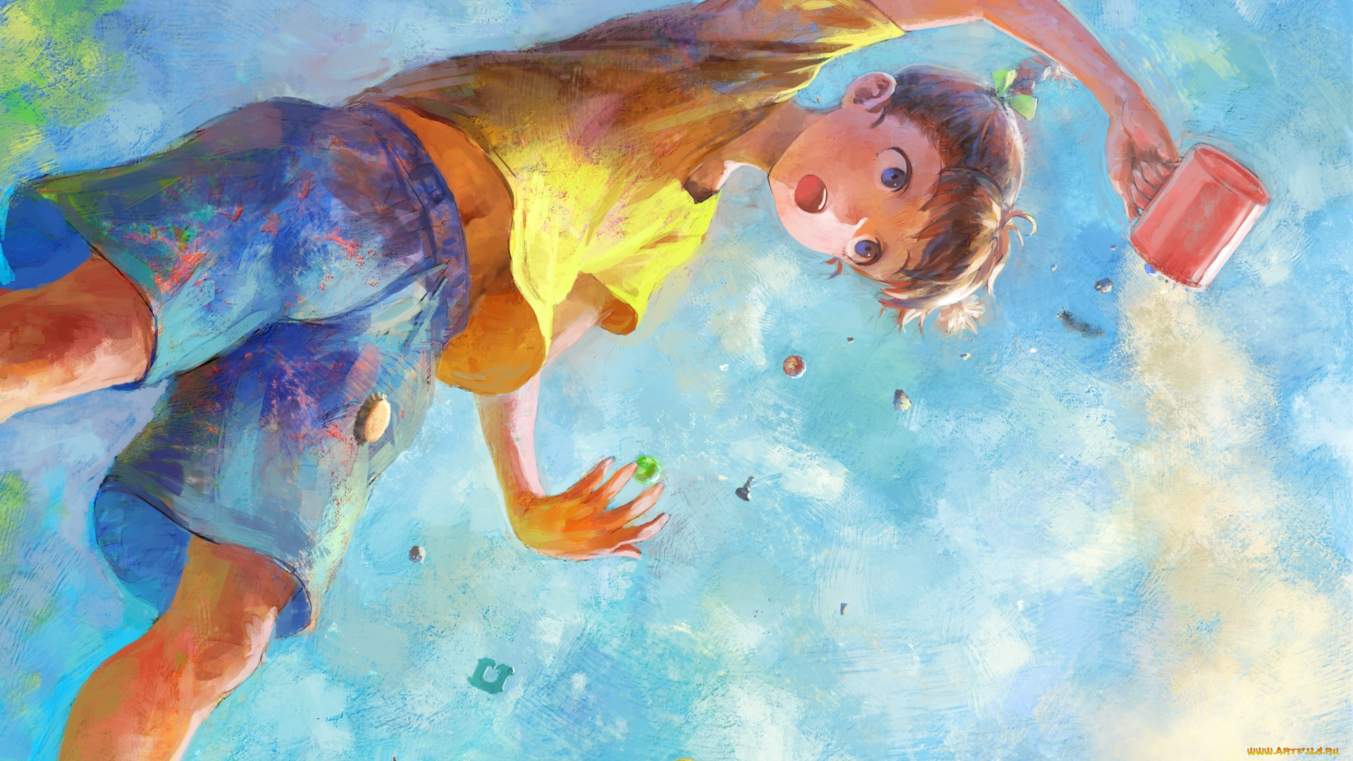 аниме, unknown, , другое, девочка, арт, nababa, чашка