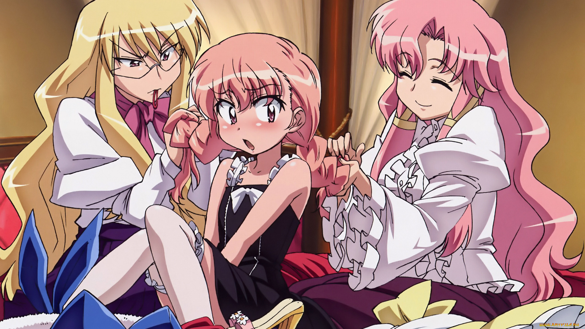 аниме, zero, no, tsukaima, туфли, волосы, девушки, косичка, комната, пижама