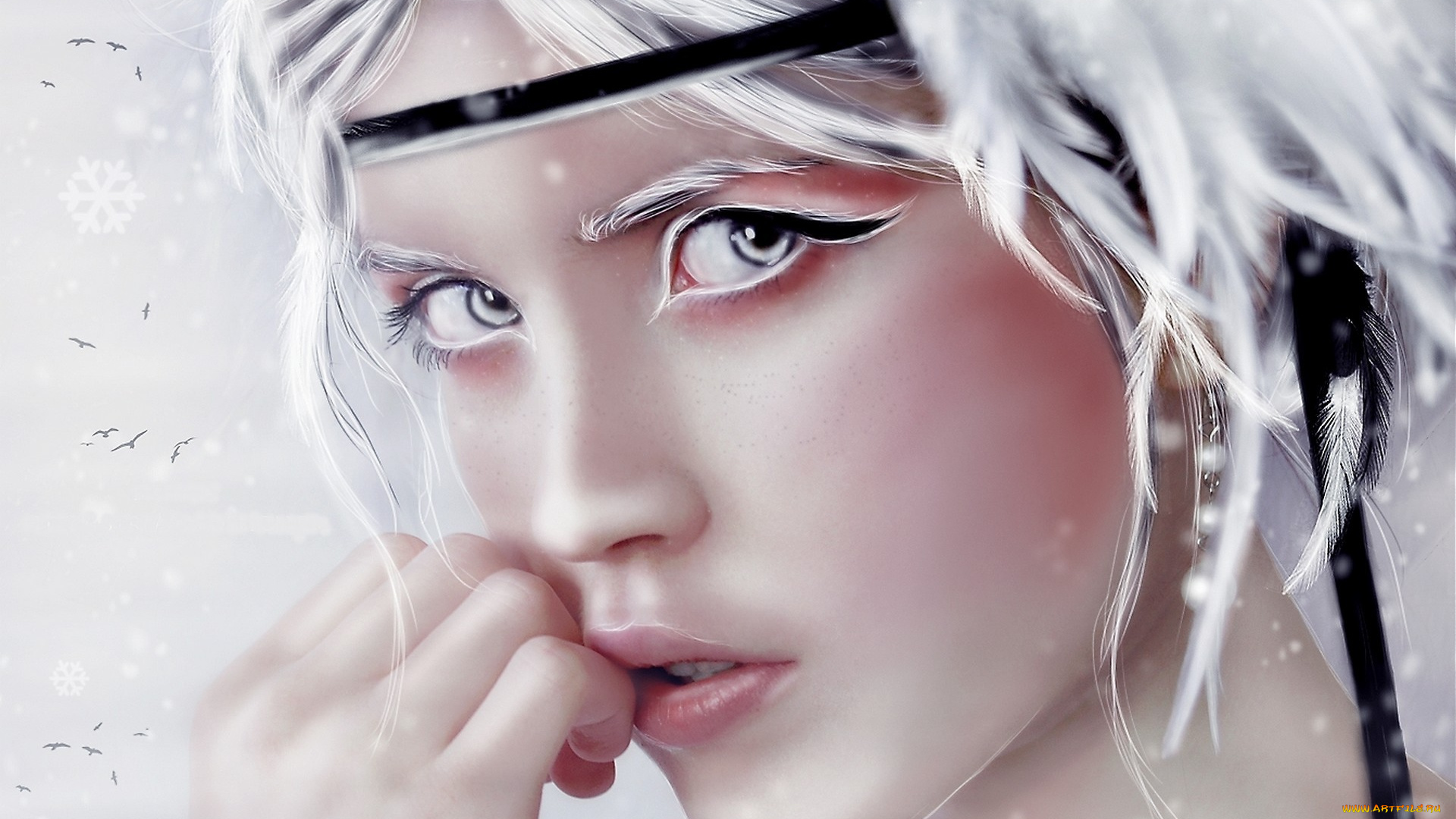 рисованное, люди, птицы, вгляд, девушка