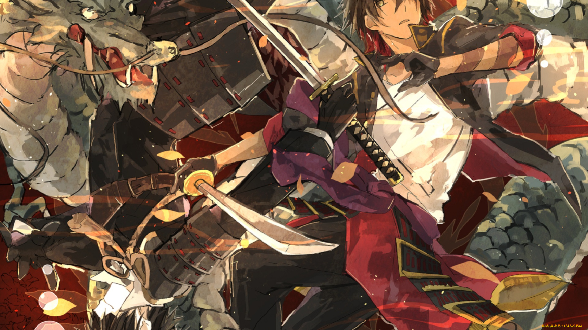 touken, ranbu, аниме, оружие, , техника, , технологии, mikanururu, shokudaikiri, mitsutada, ookurikara, touken, ranbu, мечи, арт, дракон, парни