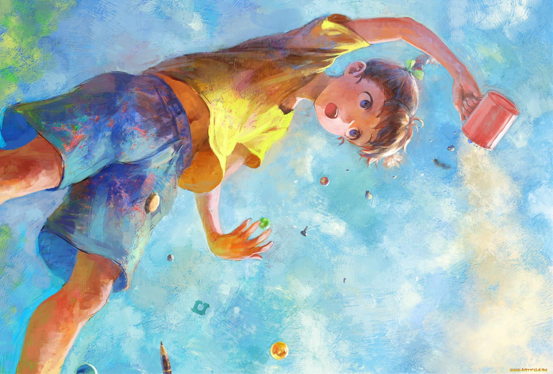 аниме, unknown, , другое, девочка, арт, nababa, чашка