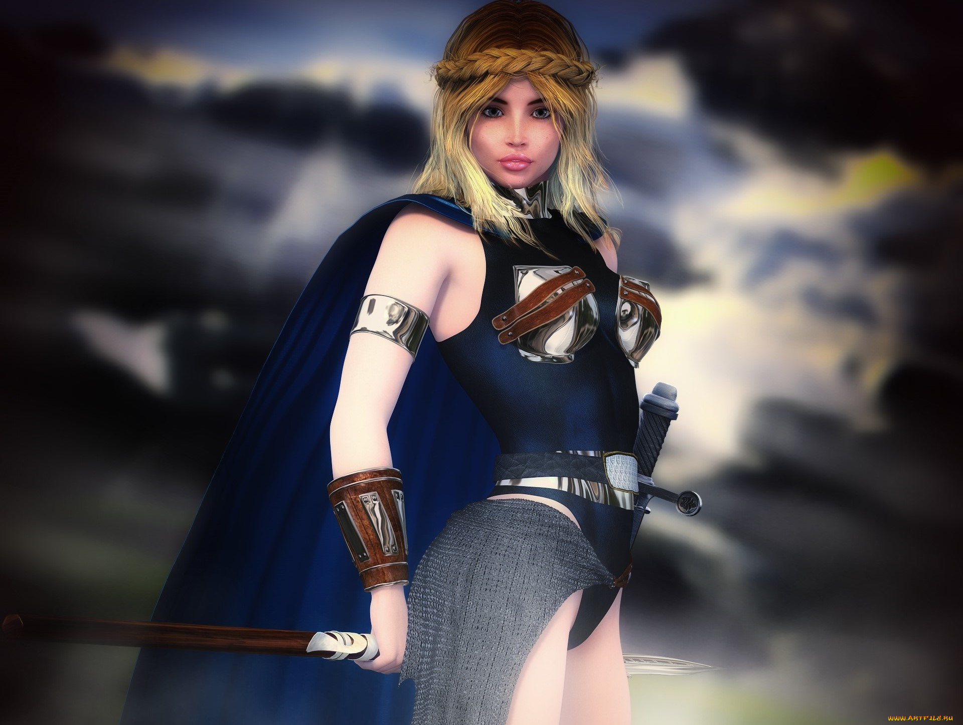 3д, графика, фантазия, , fantasy, оружие, фон, взгляд, девушка