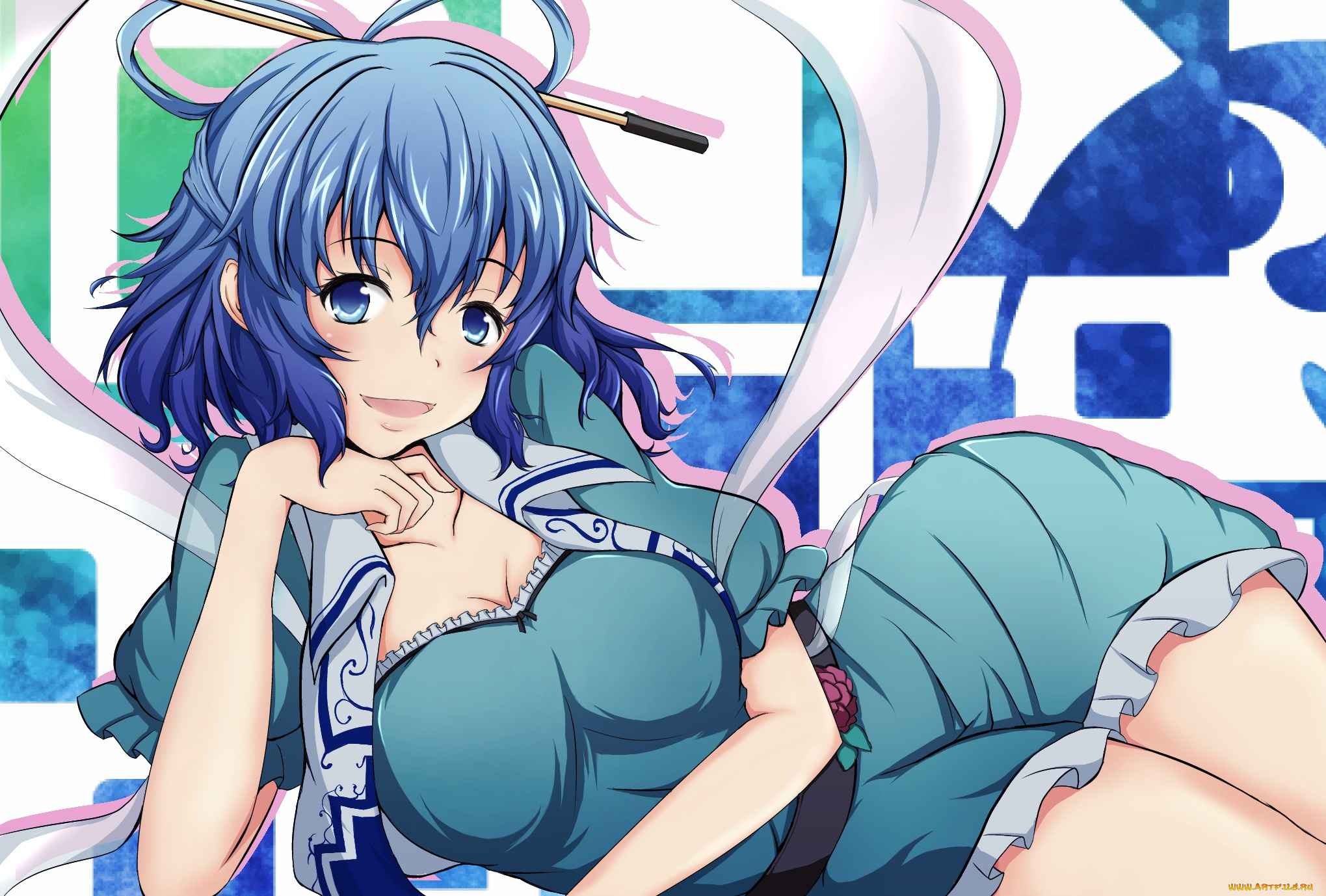 аниме, touhou, девушка, kaku, seiga, арт, лежит, взгляд