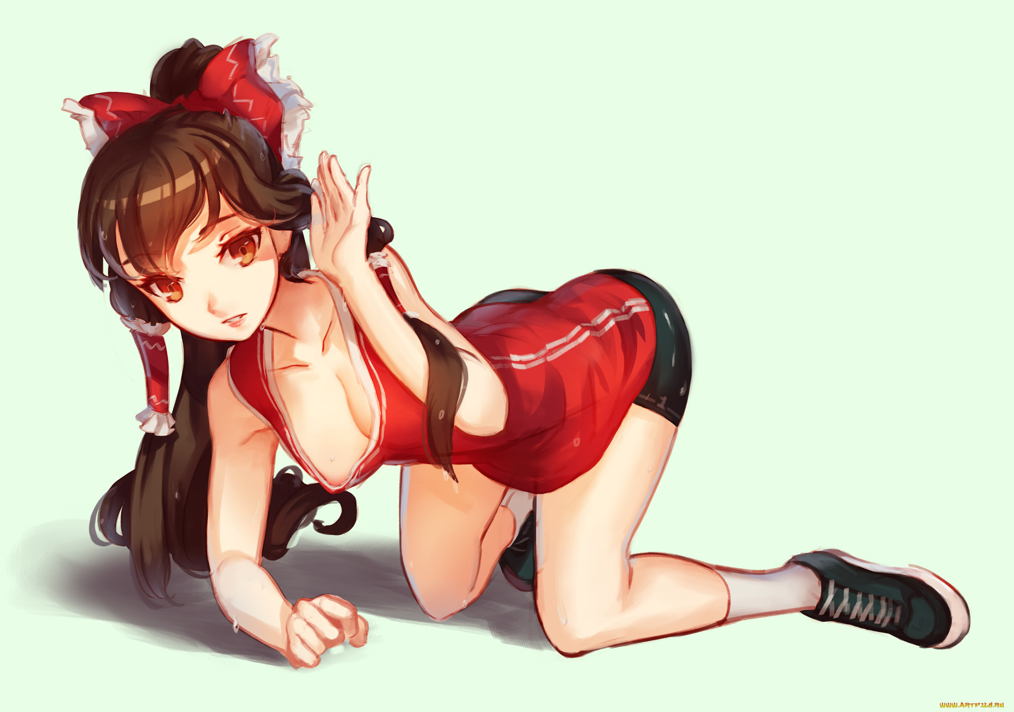 аниме, touhou, девушка, фон, арт, бант, doomfest, hakurei, reimu
