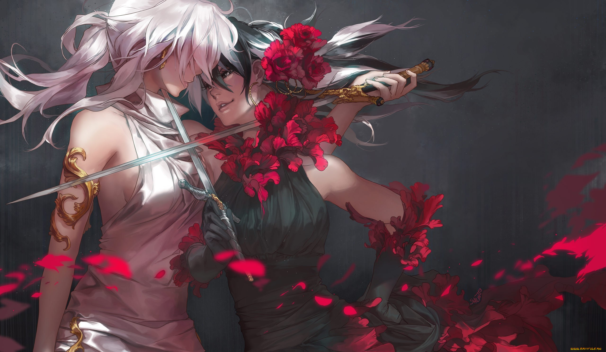 аниме, оружие, , техника, , технологии, девушки, carciphona, shilin, tango, цветы, арт