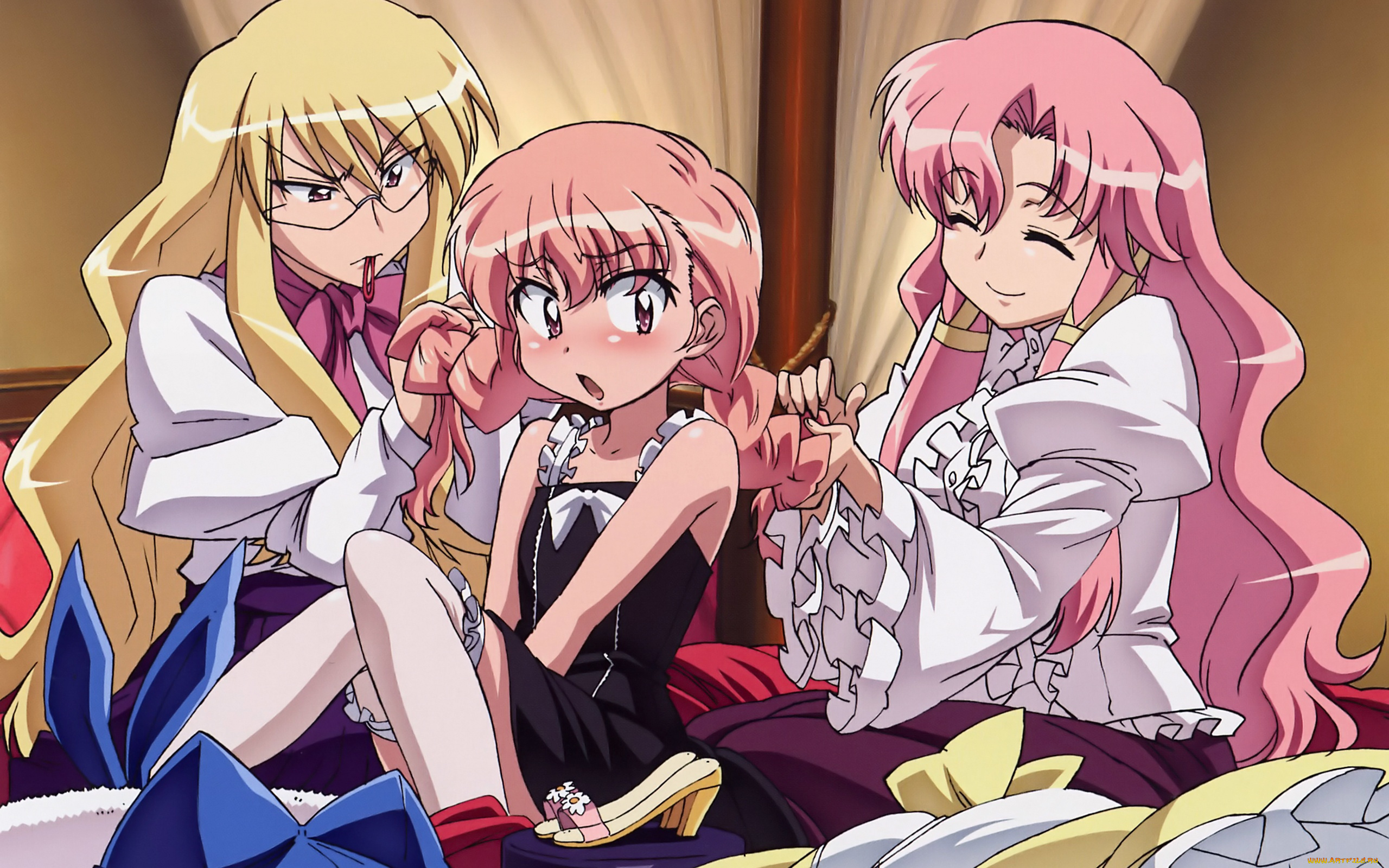 аниме, zero, no, tsukaima, туфли, волосы, девушки, косичка, комната, пижама