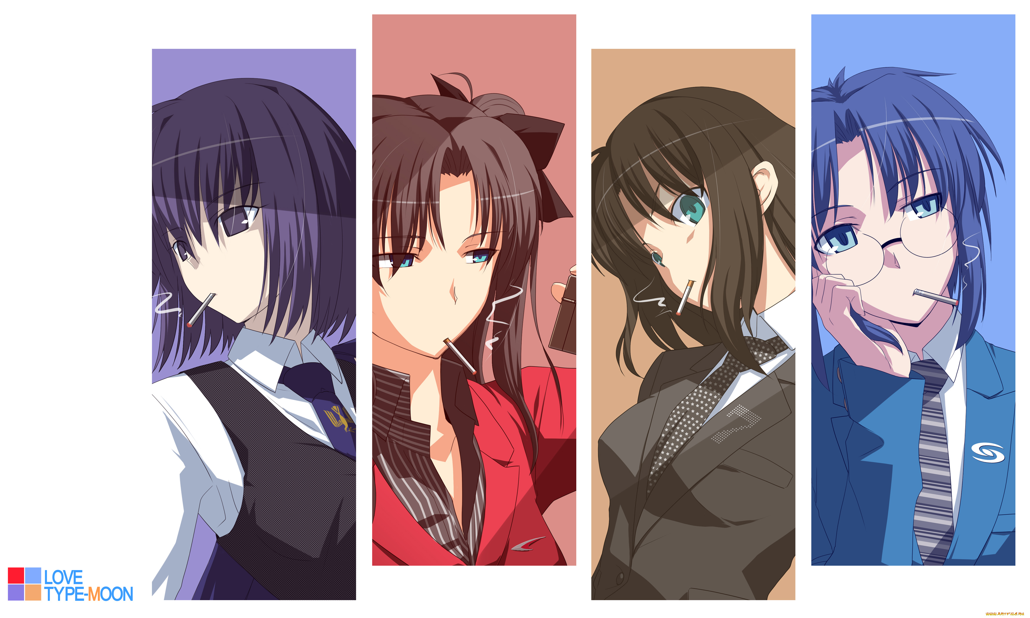 аниме, unknown, , другое, ciel, kokutou, azaka, kuonji, alice, tohsaka, rin, коллаж, девушки, сигареты, tsukii, tsukato