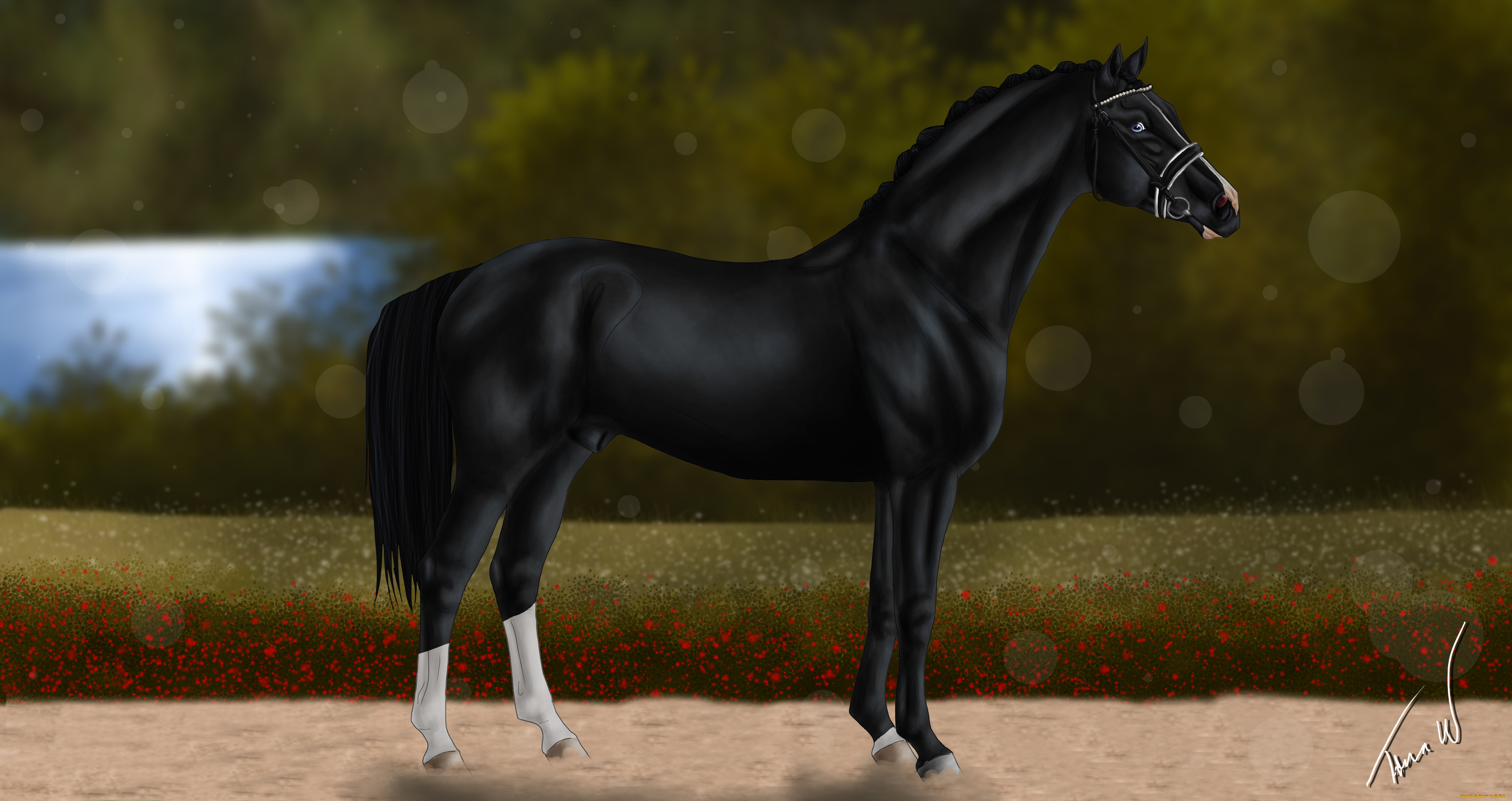 рисованное, животные, , лошади, лошадь, фон