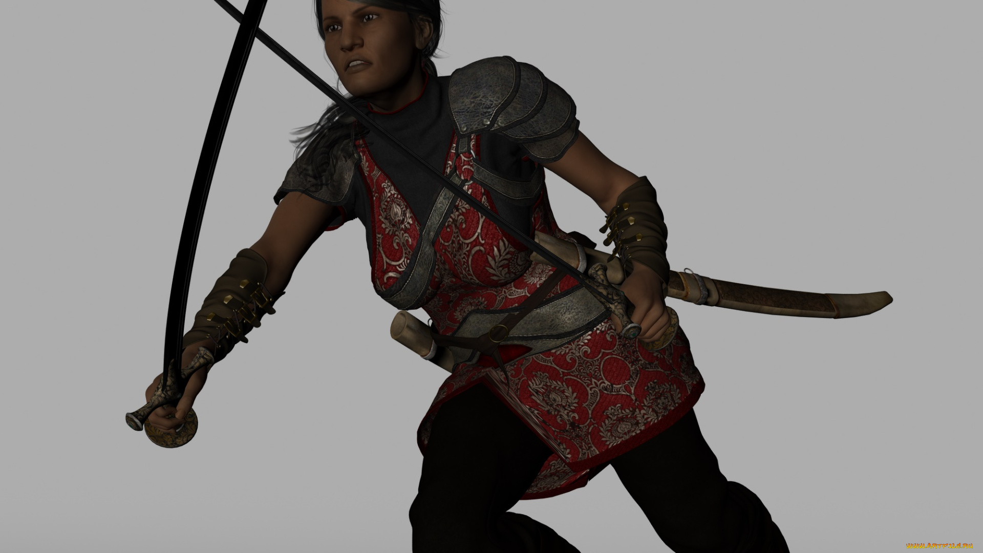 3д, графика, фантазия, , fantasy, девушка, оружие, фон, взгляд