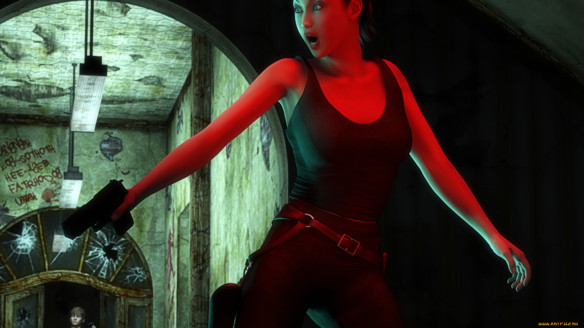 3д, графика, фантазия, , fantasy, фон, взгляд, девушка, оружие