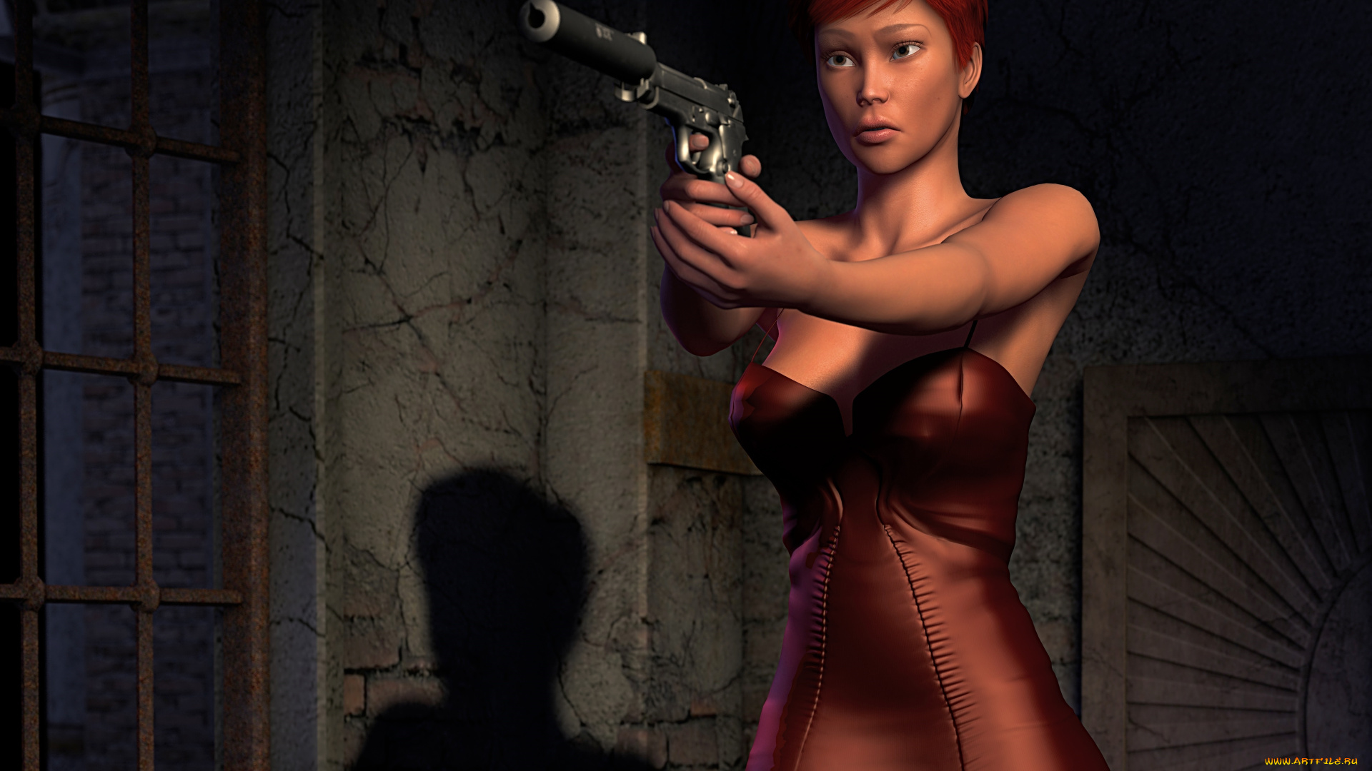 3д, графика, фантазия, , fantasy, взгляд, оружие, фон, девушка