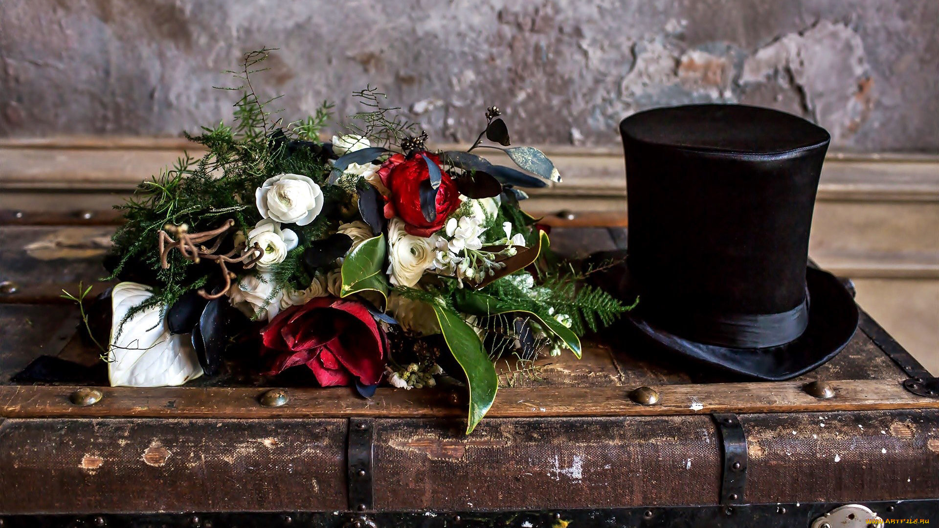 цветы, букеты, , композиции, чемодан, цилиндр