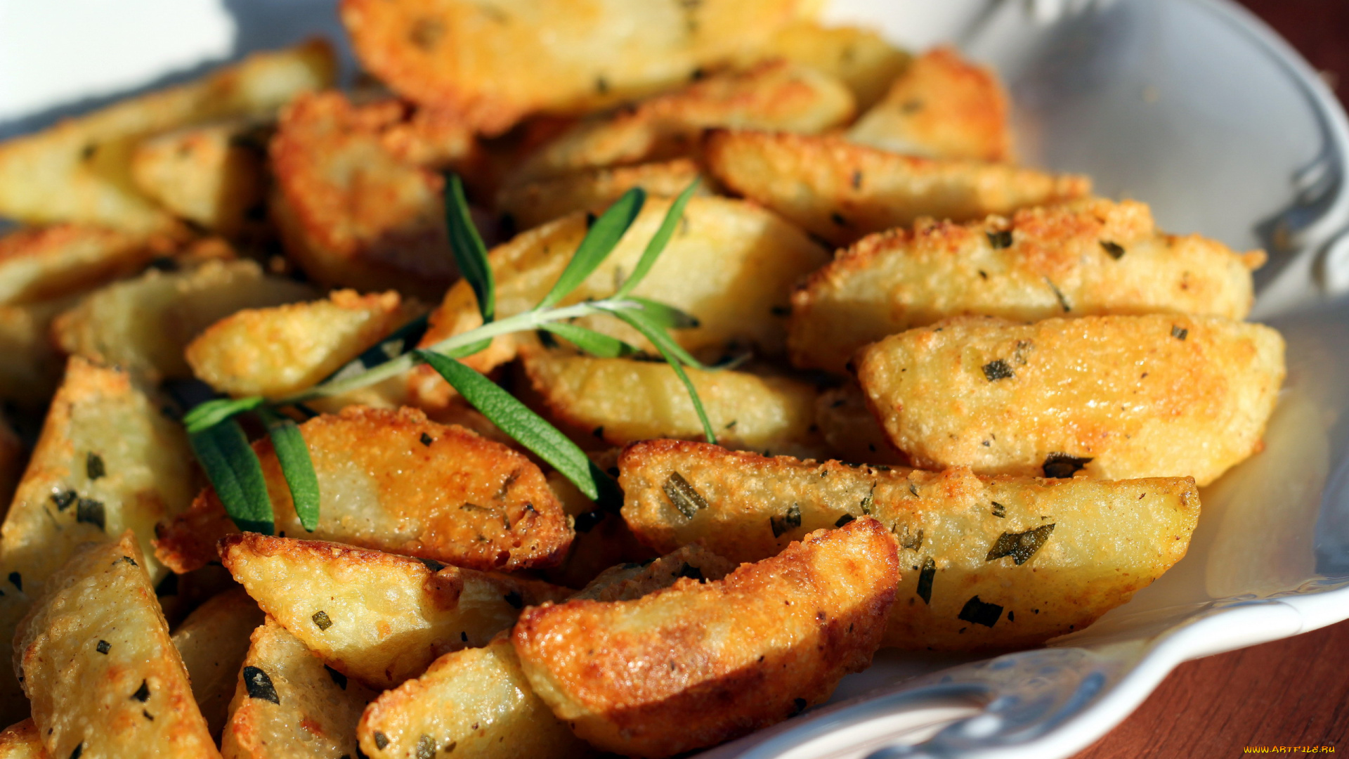 еда, картофель, розмарин, запеченный, ломтики