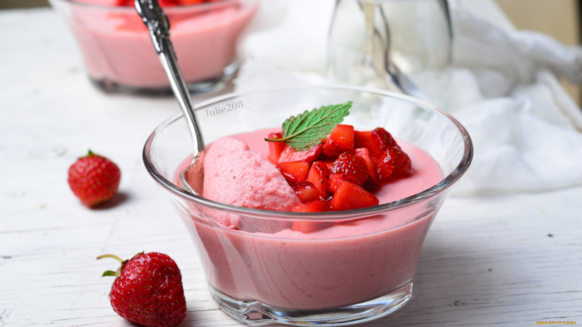 еда, мороженое, , десерты, мята, десерт, клубника