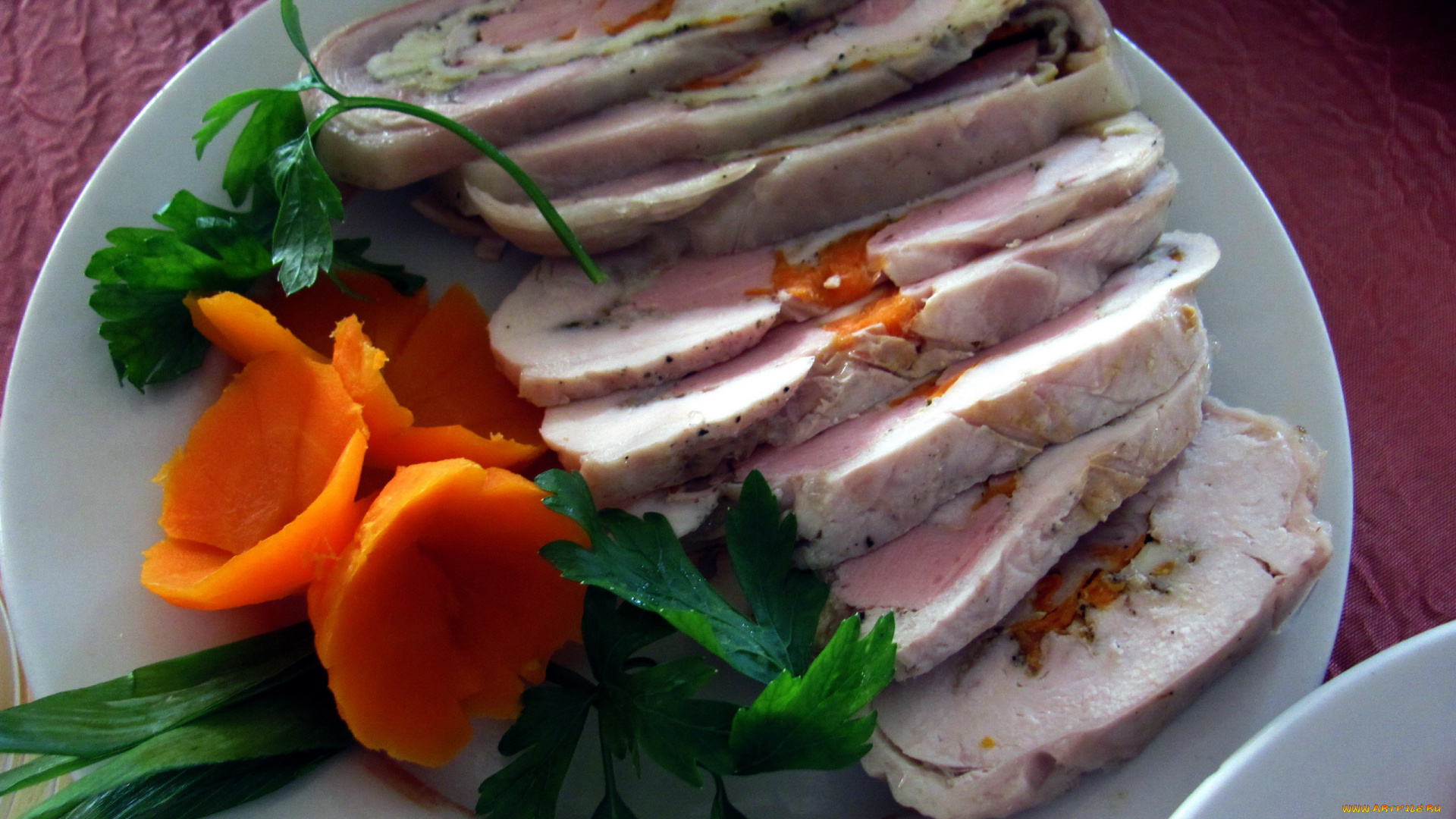 еда, мясные, блюда, буженина, зелень, морковь