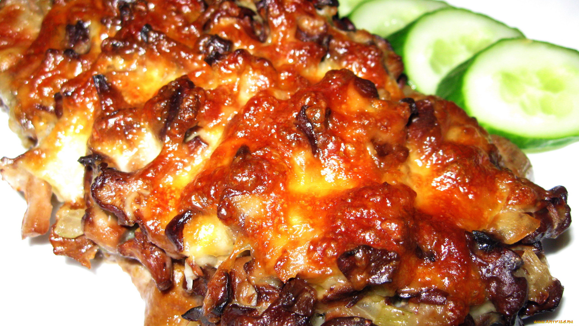 еда, мясные, блюда, запеченное, ломтики, огурец, мясо