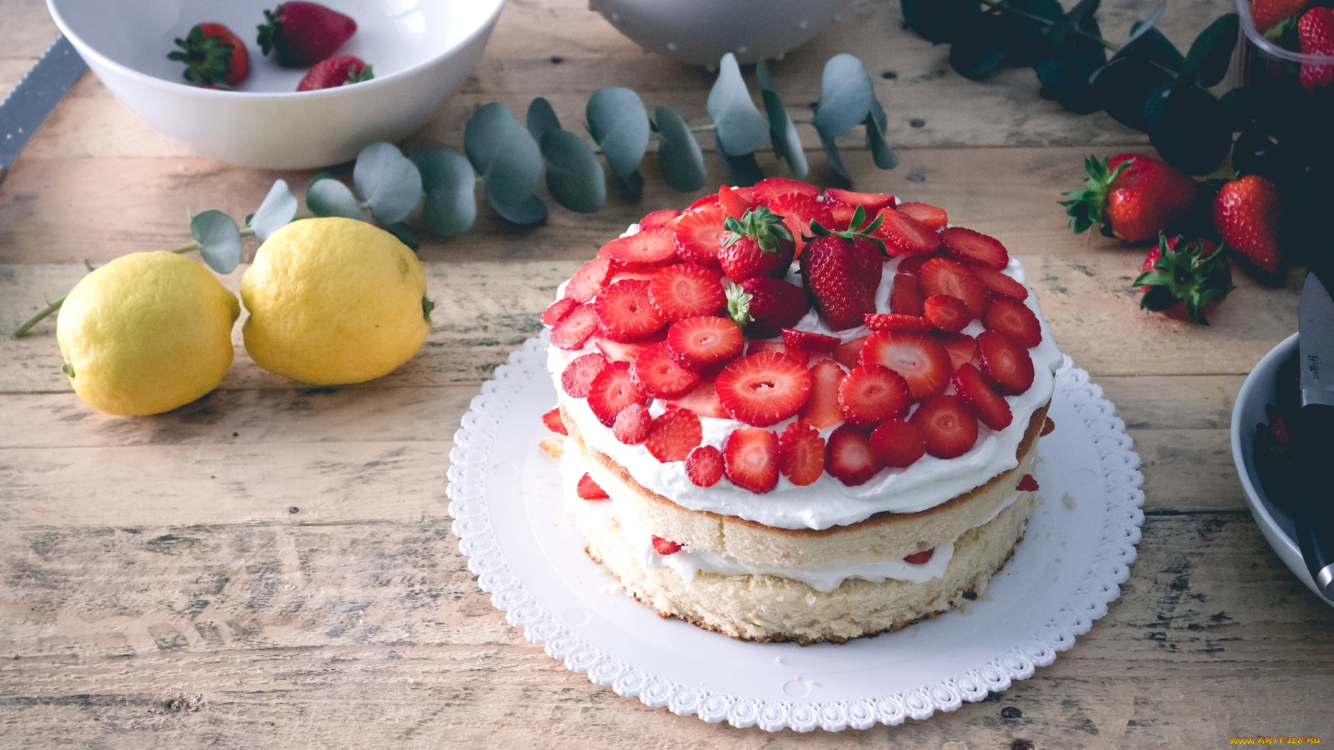 еда, торты, торт, десерт, клубника, лимоны