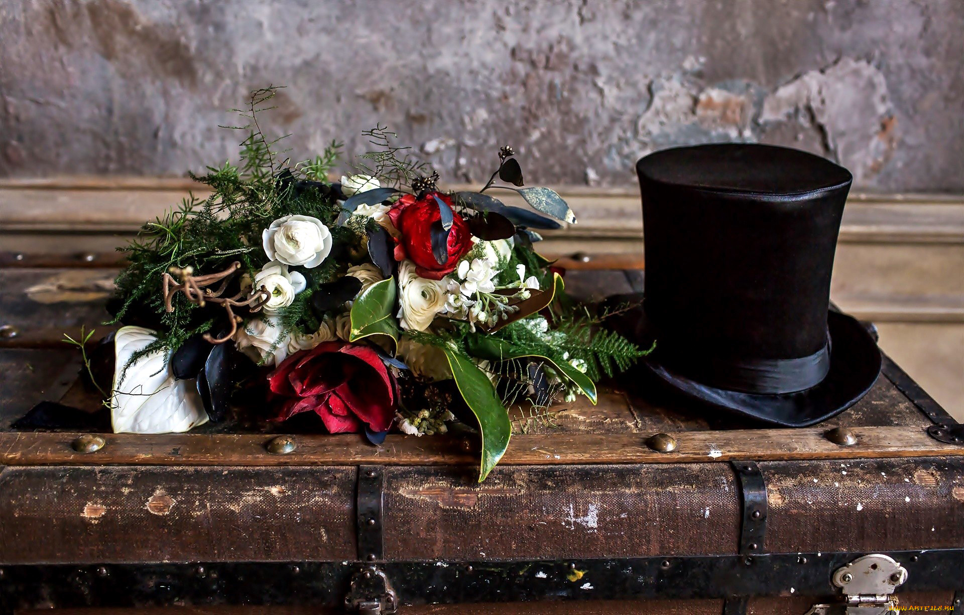цветы, букеты, , композиции, чемодан, цилиндр