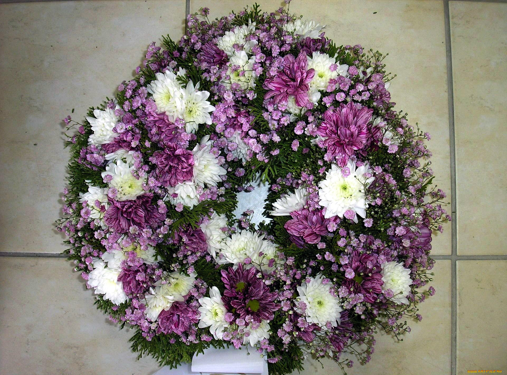 цветы, букеты, , композиции, венок, хризантемы