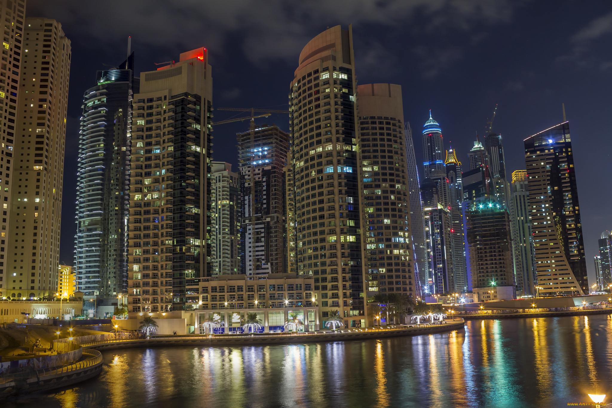 города, -, огни, ночного, города, огни, небоскребы, ночь