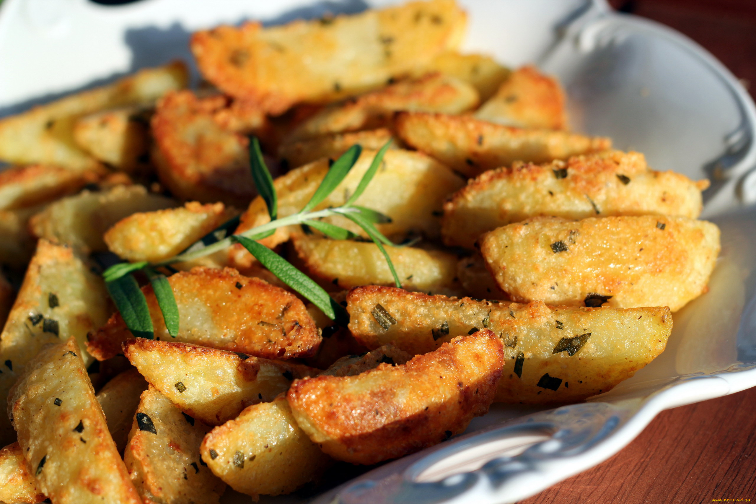 еда, картофель, розмарин, запеченный, ломтики