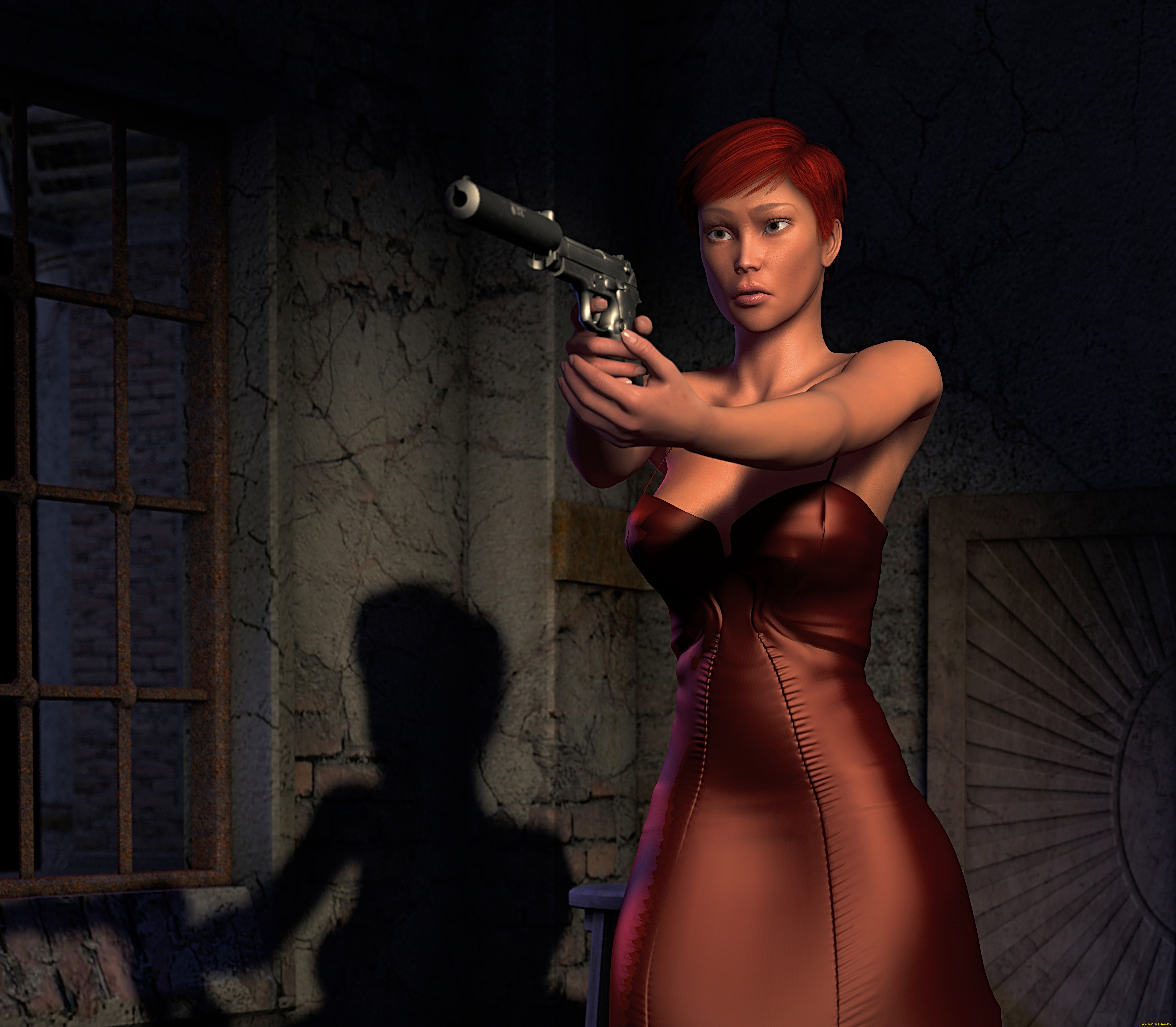 3д, графика, фантазия, , fantasy, взгляд, оружие, фон, девушка