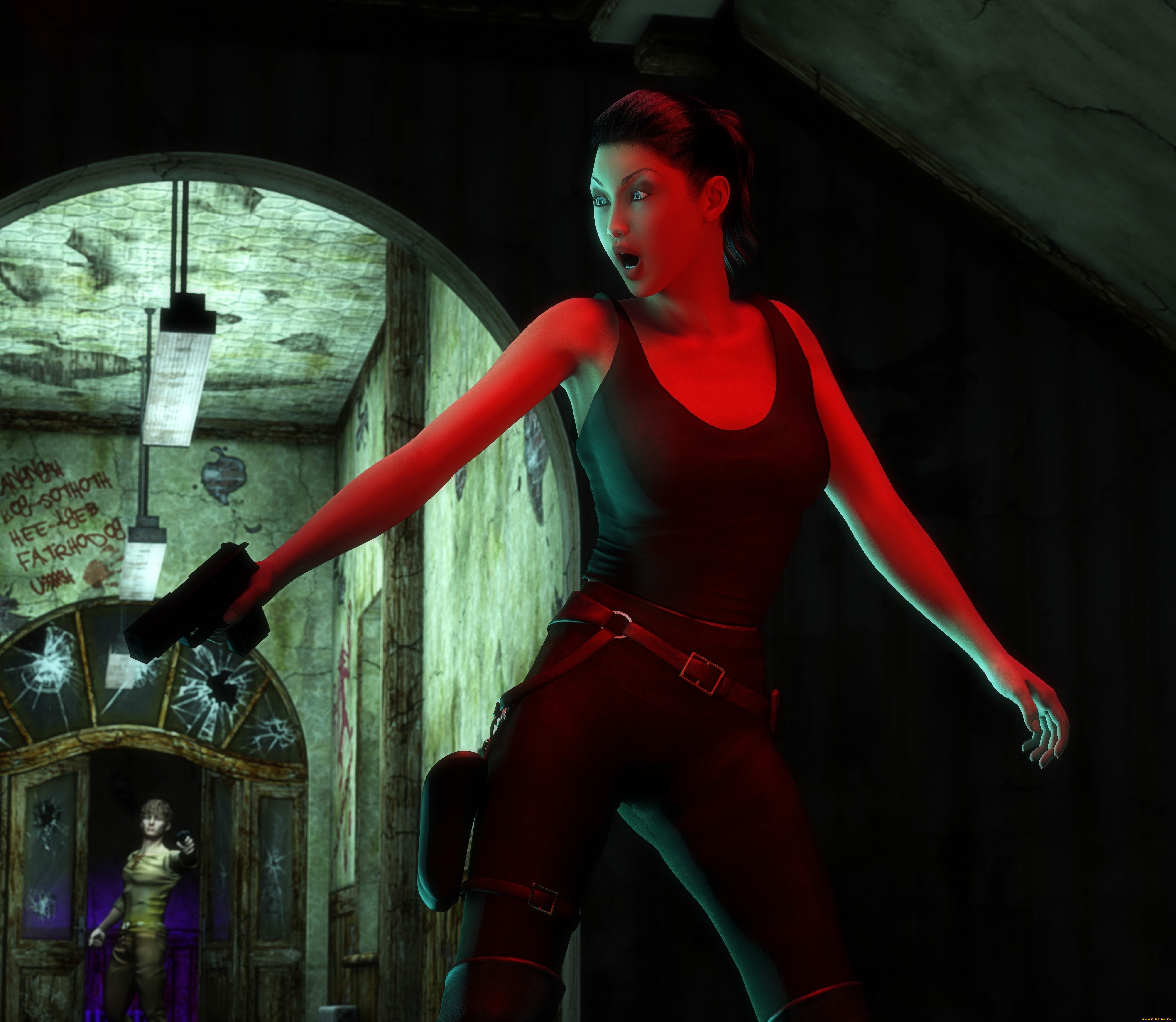 3д, графика, фантазия, , fantasy, фон, взгляд, девушка, оружие