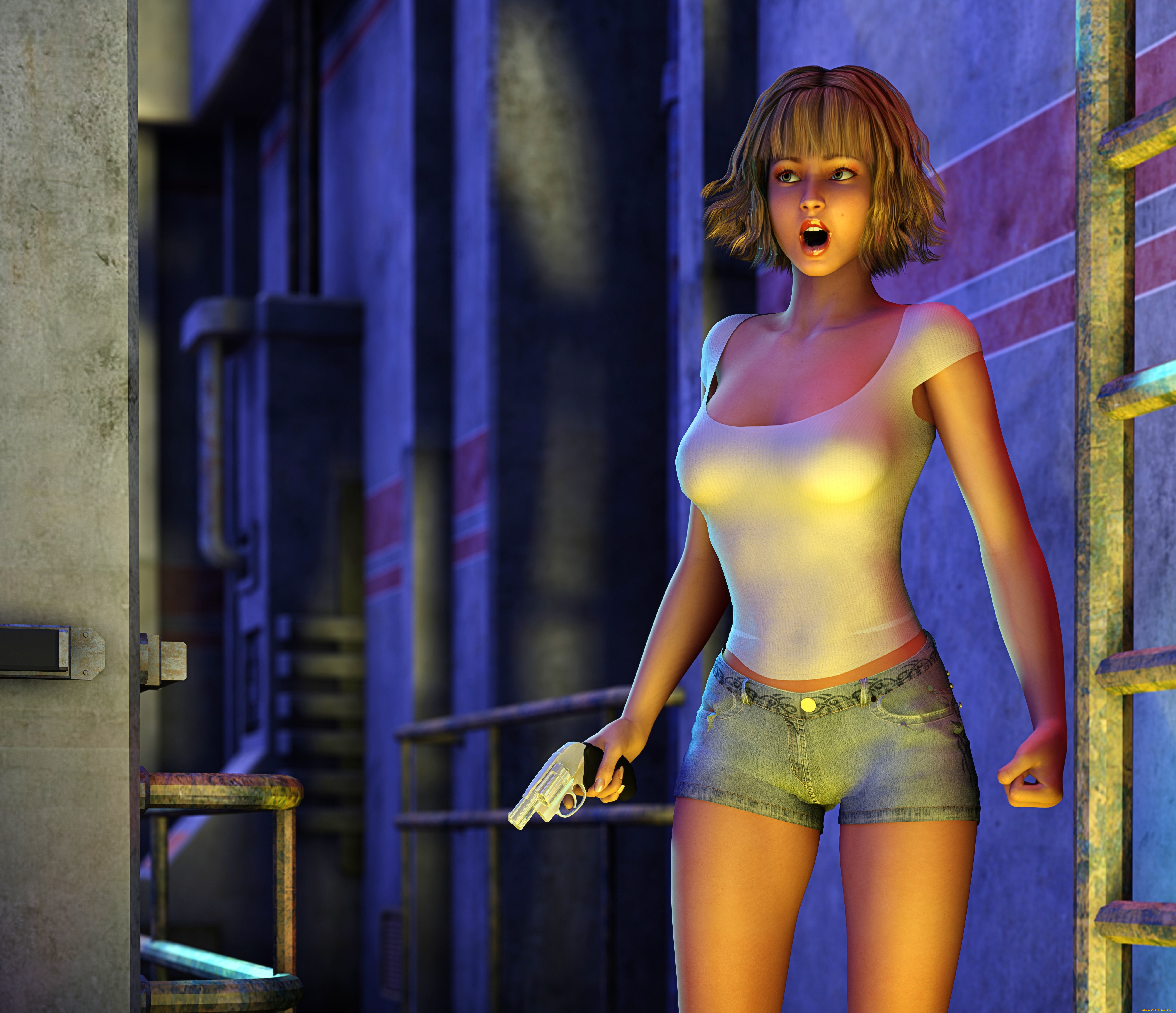 3д, графика, люди, , people, фон, взгляд, девушка, оружие