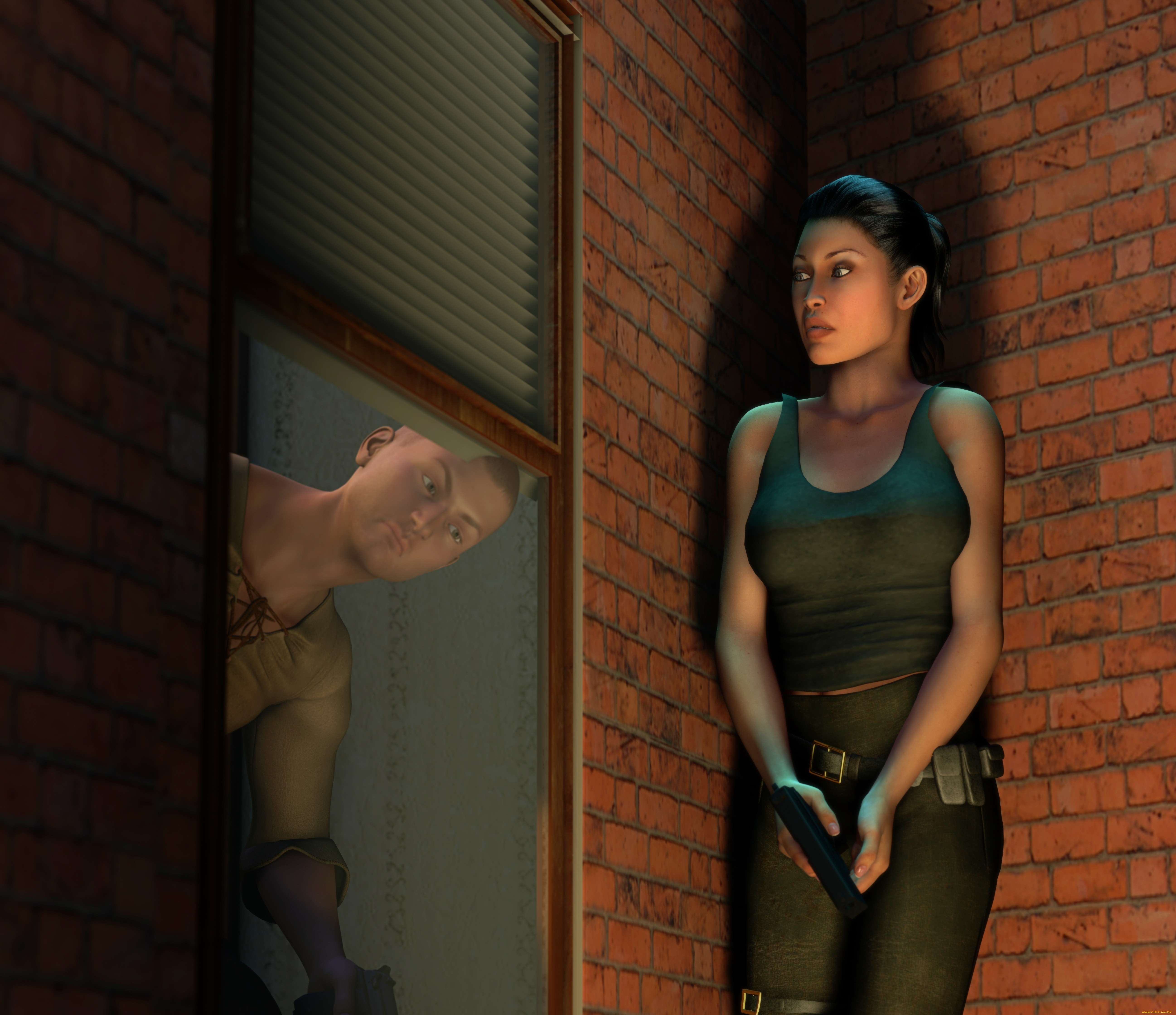 3д, графика, фантазия, , fantasy, взгляд, оружие, фон, девушка