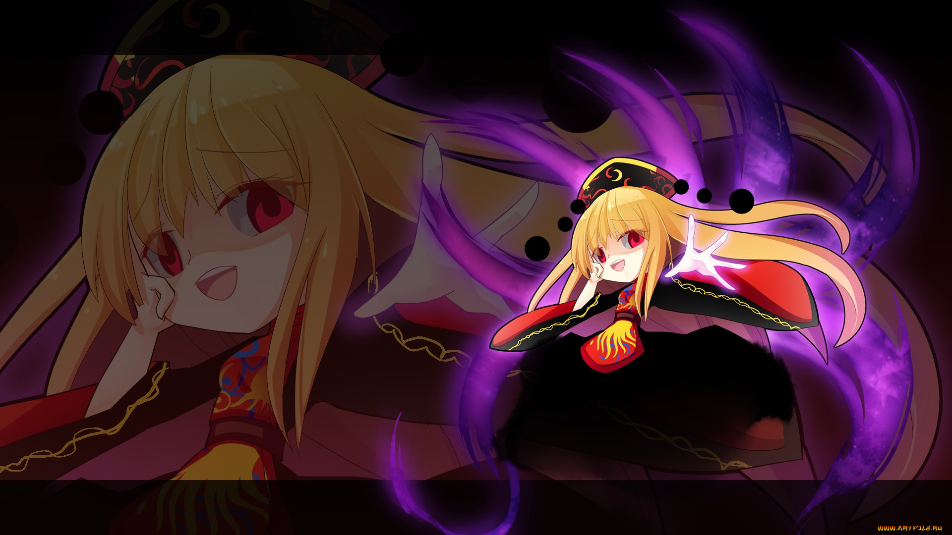 аниме, touhou, девушка, взгляд, фон