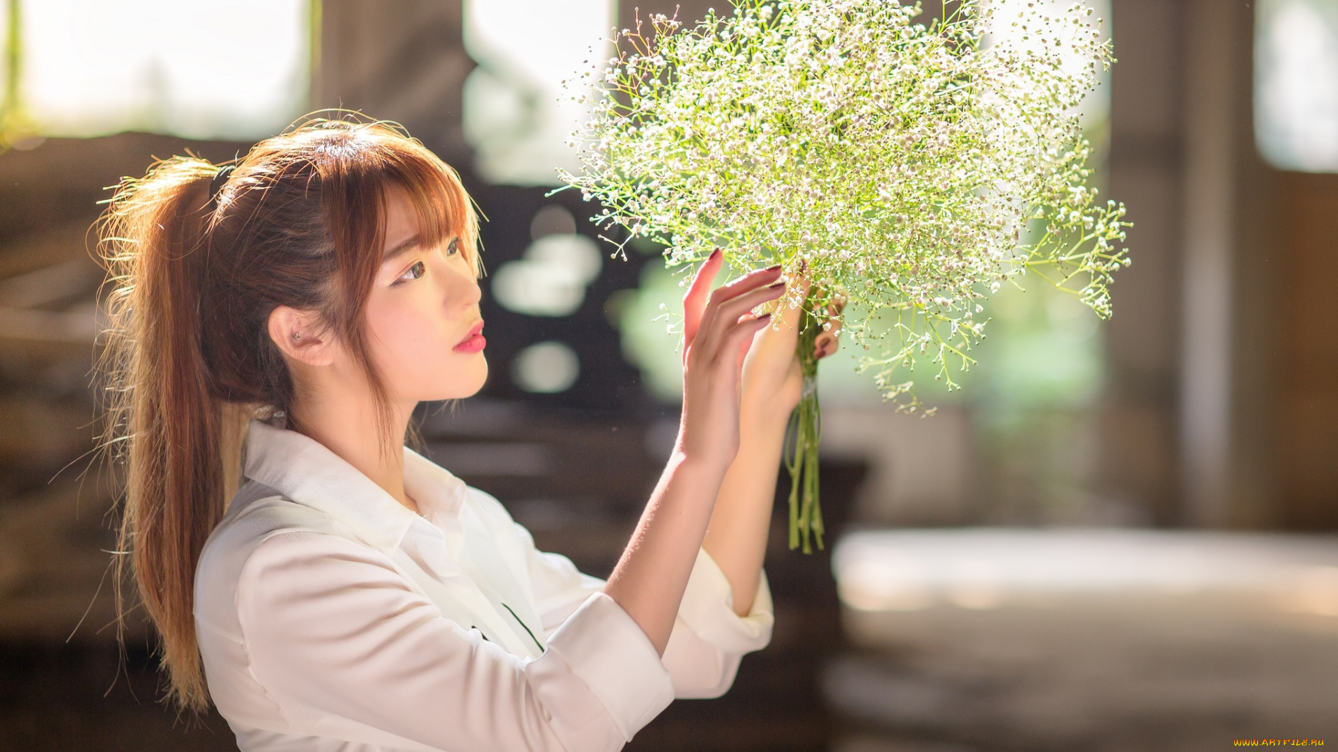 девушки, -unsort, , азиатки, девушка, букет, азиатка