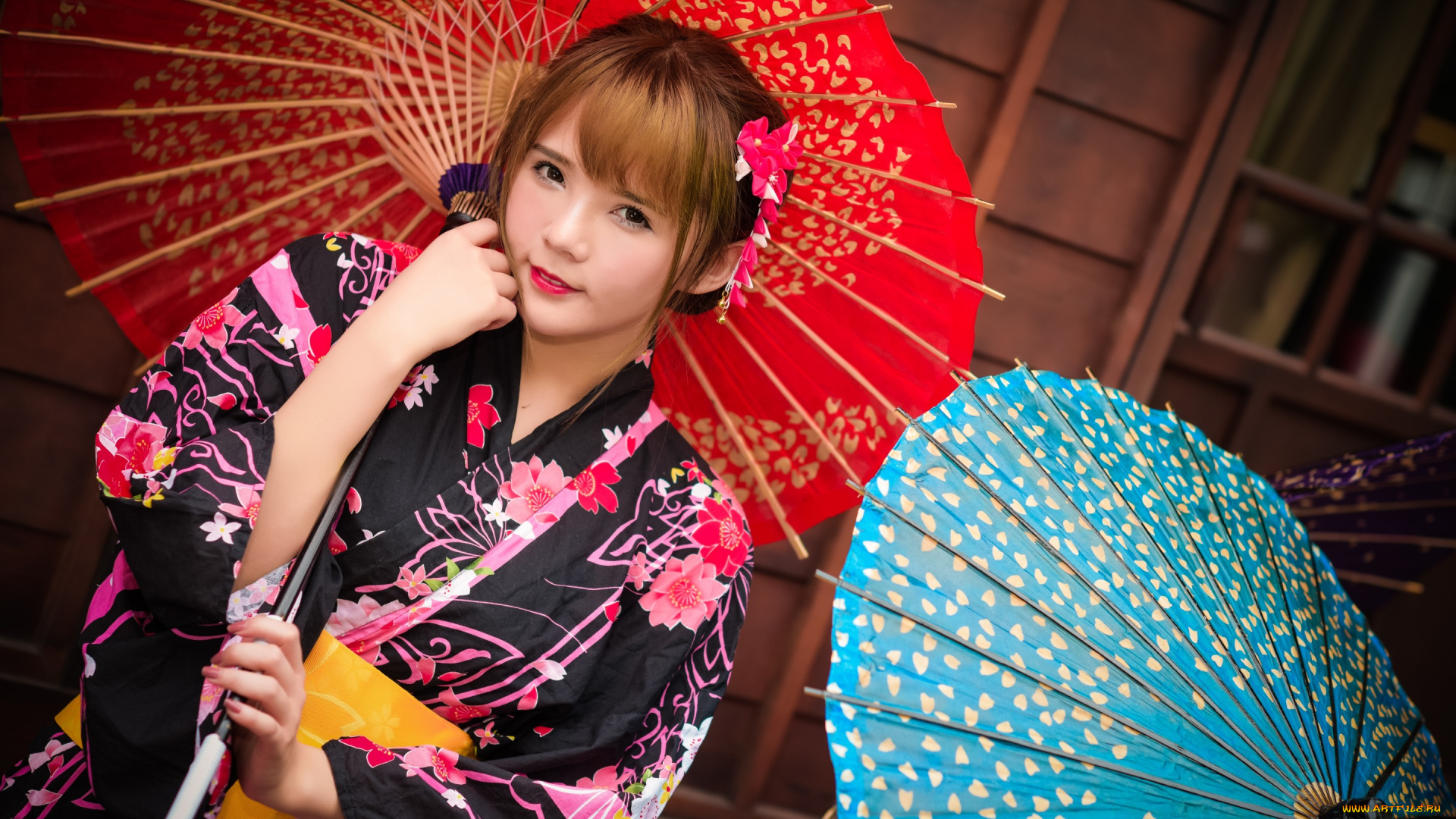 девушки, -unsort, , азиатки, зонтики, девушка, кимоно, азиатка