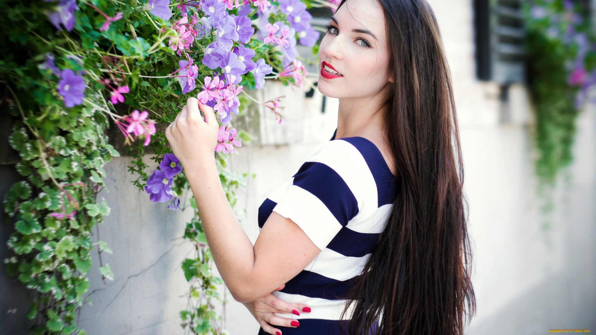 девушки, -unsort, , брюнетки, , шатенки, nathalia, взгляд, девушка, цветы, волосы