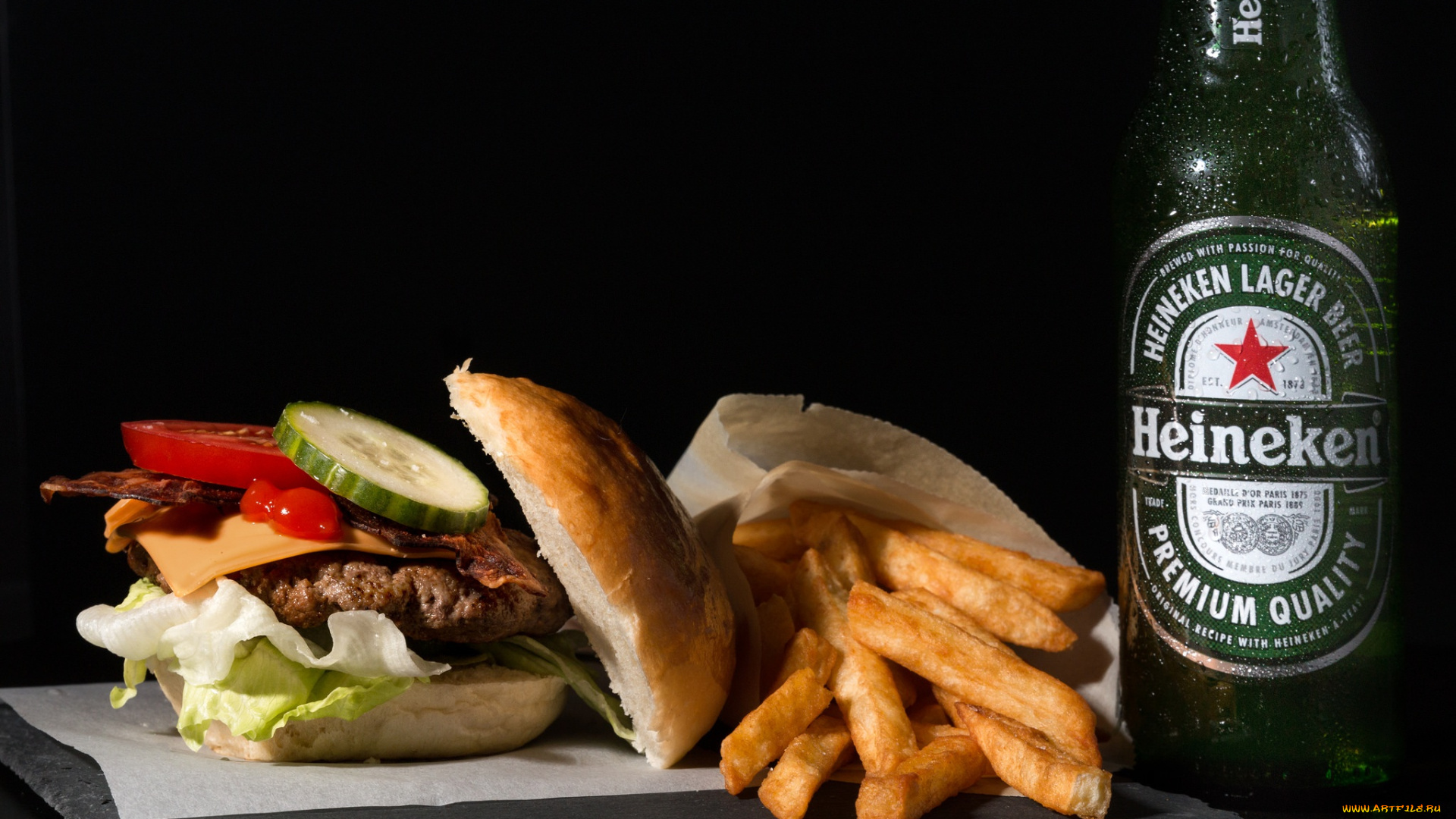 еда, бутерброды, , гамбургеры, , канапе, пиво, картошка, бутылка, бургер